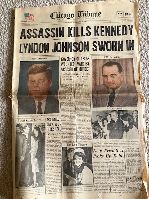 Chicago Tribune November 23, 1963 Kennedy Assassination / Johnson Sections 1 – 2