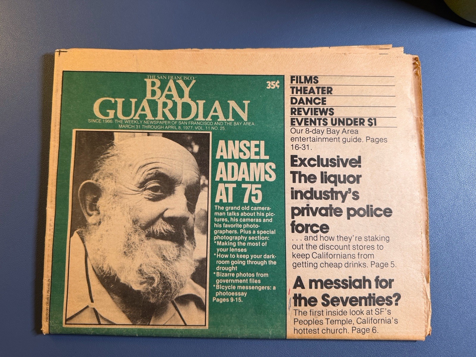 San Francisco Bay Guardian ANSEL ADAMS March 31-April 8, 1977 Newspaper