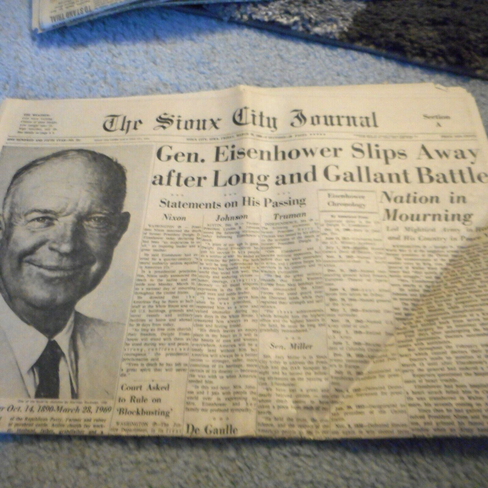 1969 March 28 Sioux City Journal Eisenhower Dies