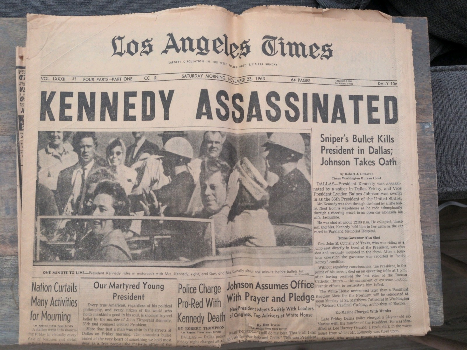 Los Angeles Times Newspaper (pages 1-24) November 23, 1963 KENNEDY ASSASSINATED