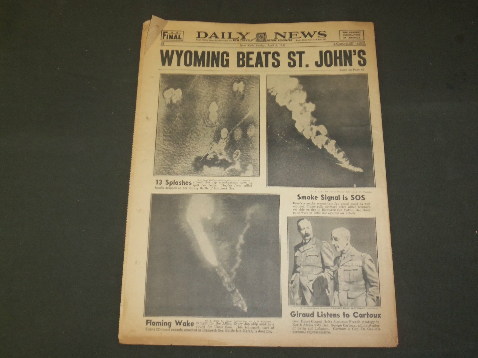 1943 APRIL 2 NEW YORK DAILY NEWS – PLANES RUSH TROOPS TO ROMMEL’S AID – NP 4321