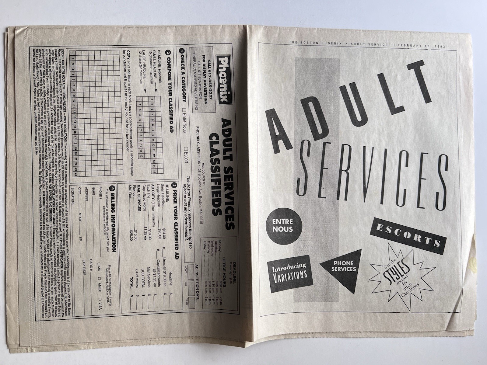1993 Boston Phoenix Adult Services Newspaper Section – Original Sexy Ads MAN