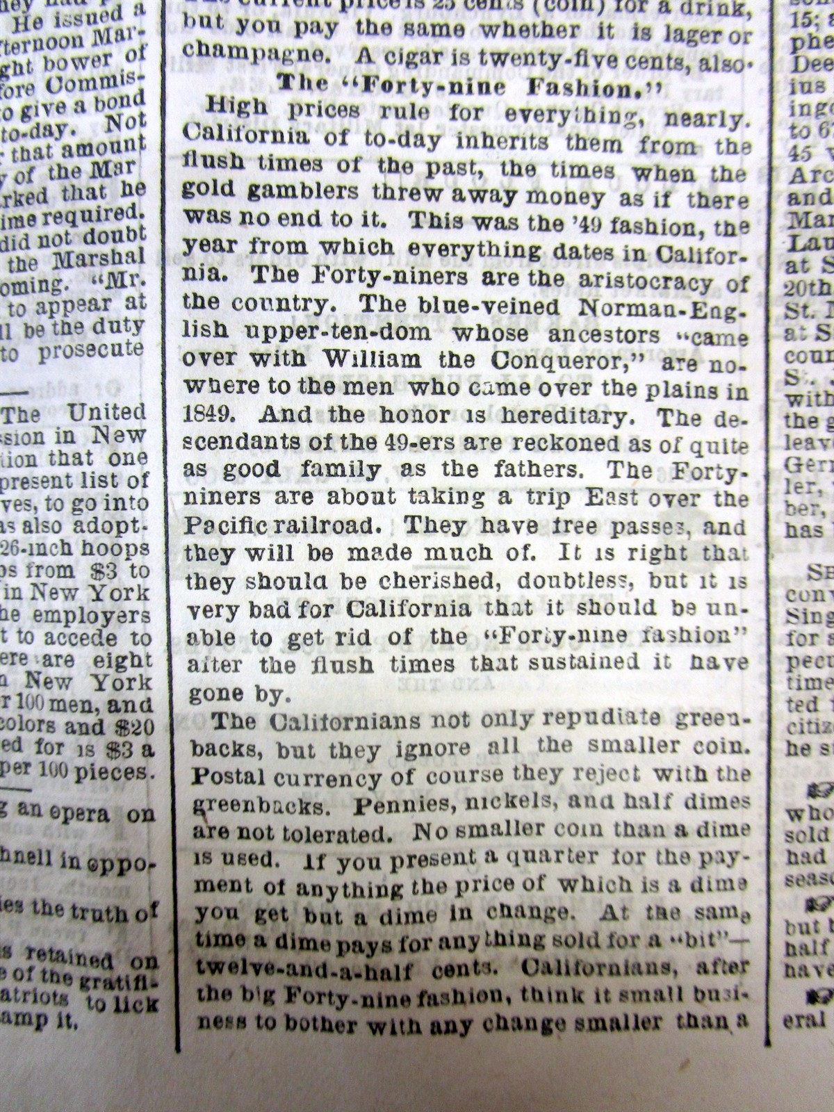1869 newspaper DETAILED early DESCRIPTION of SAN FRANCISCO California 155 yr ago