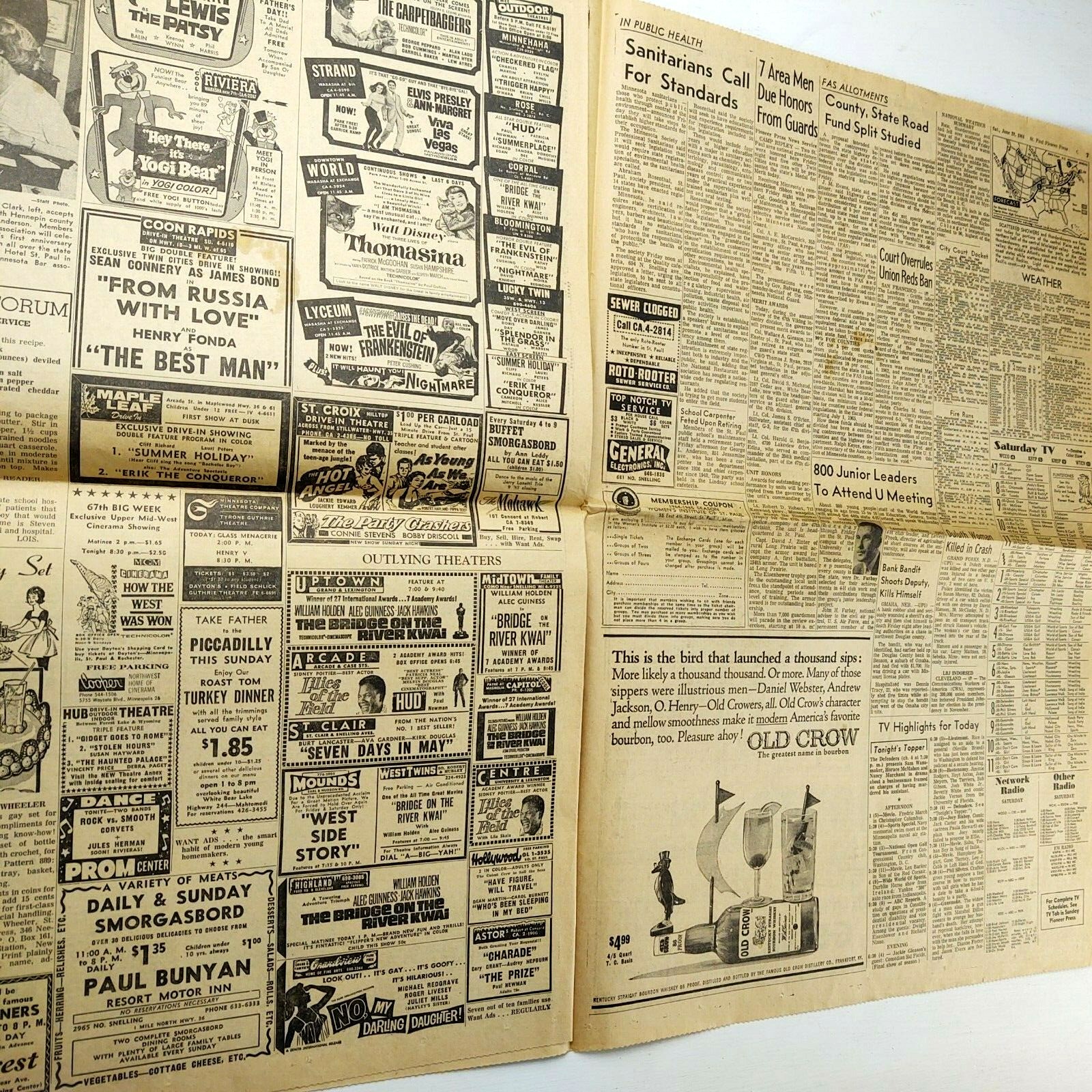 Vintage Newspaper 1964 Edward Kennedy Plane Crash + MLK To Test Rights Bill