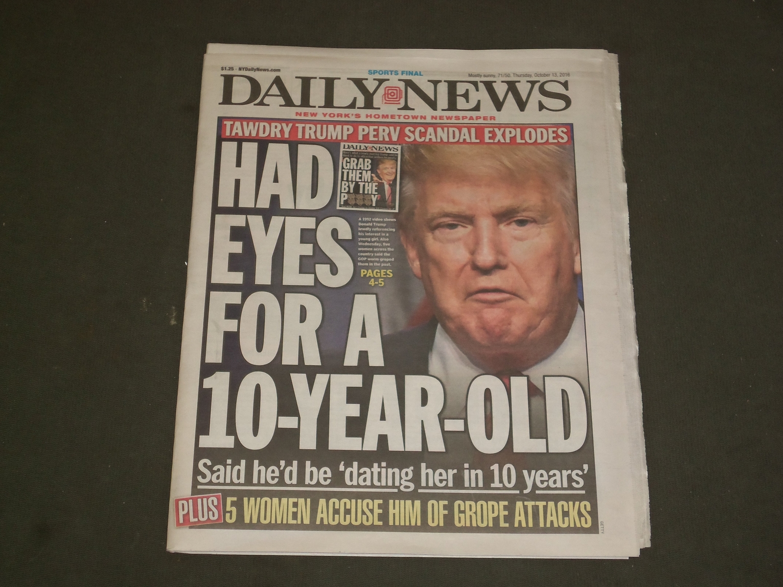 2016 OCTOBER 13 NEW YORK DAILY NEWS – AUSTON MATTHEWS SCORES 4 GOALS IN 1ST GAME