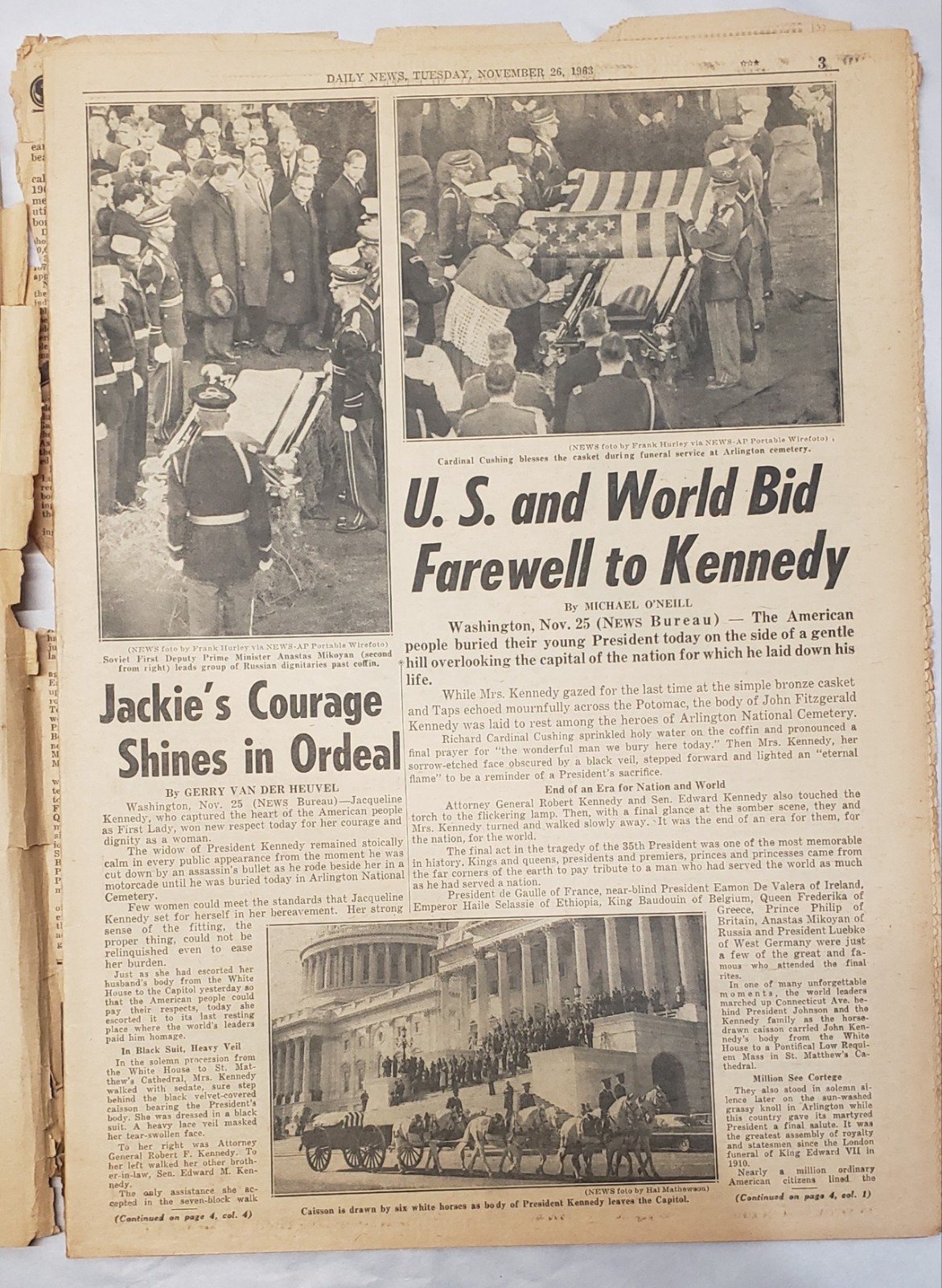 Vintage New York Daily News Nov 26 1963 JFK Funeral WE CARRY ON John John Salute