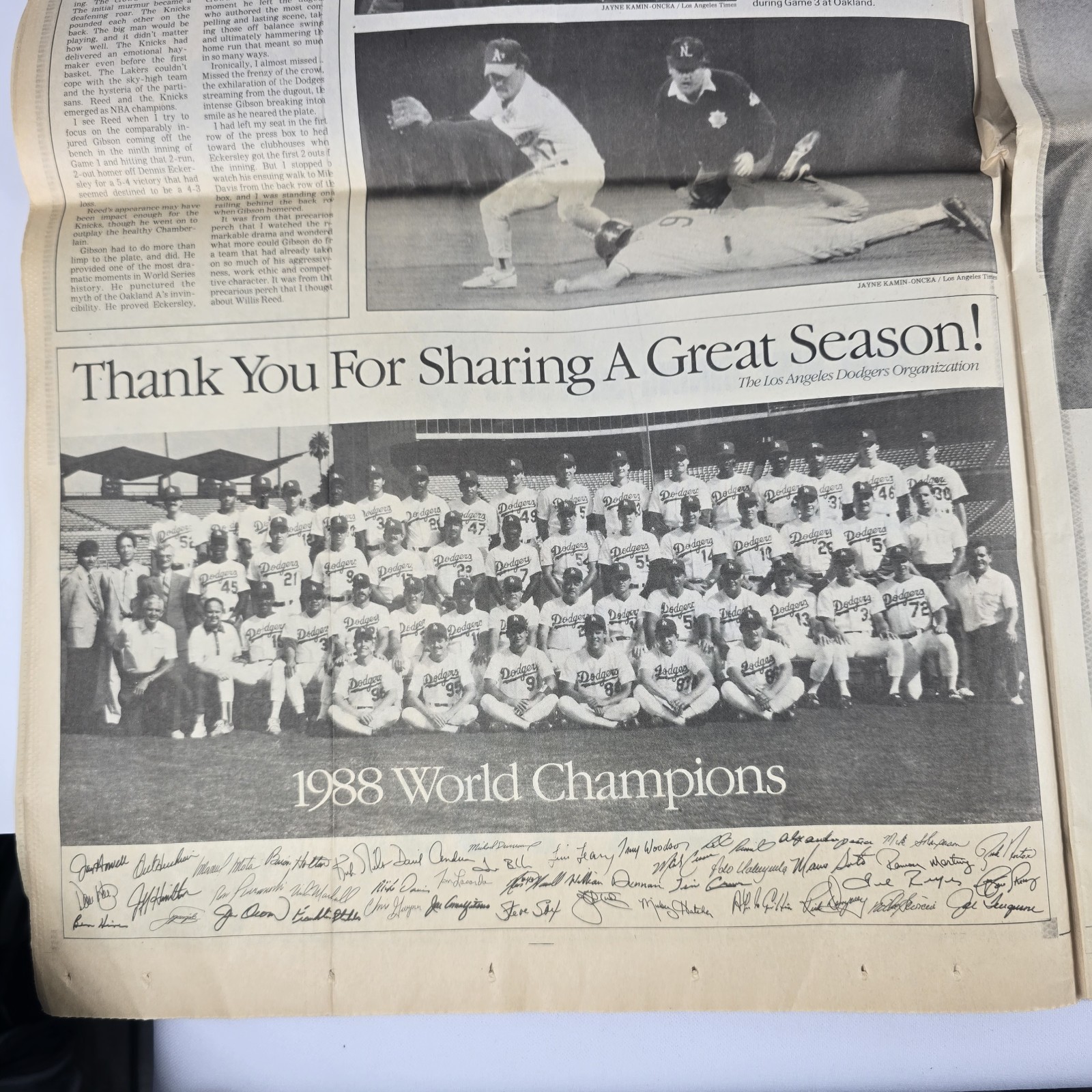1988 Los Angeles Dodgers World Series Champions Newspaper