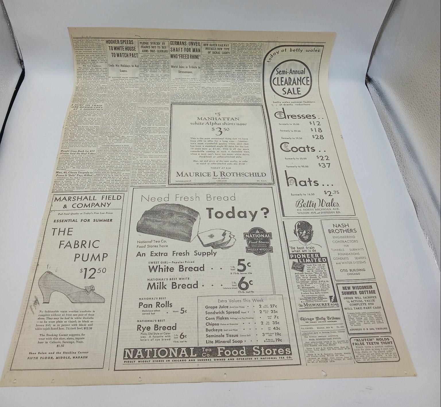 July 1931 Chicago Tribune Hoover Paris Plan Plane Crash Newspaper Page