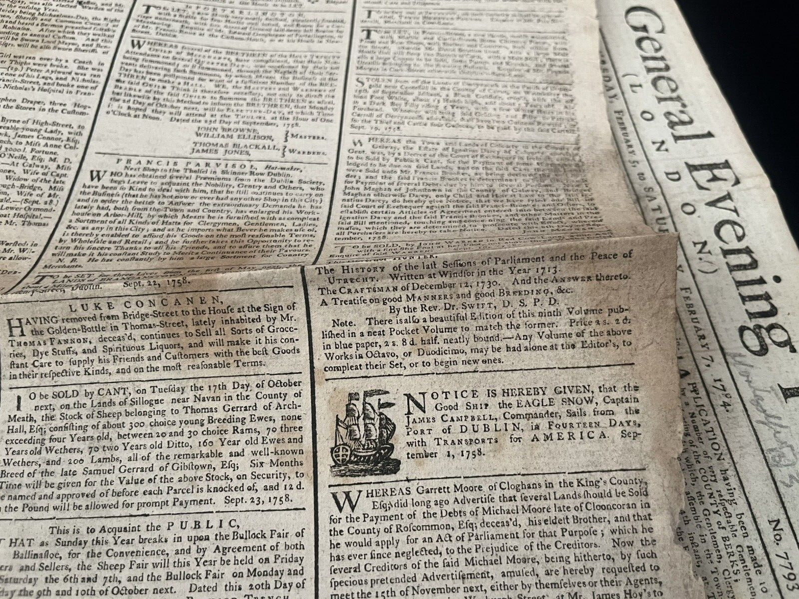 OLD NEWSPAPER FROM 1700s – Stock Prices, Historical Events, Trade, Economy, Wars