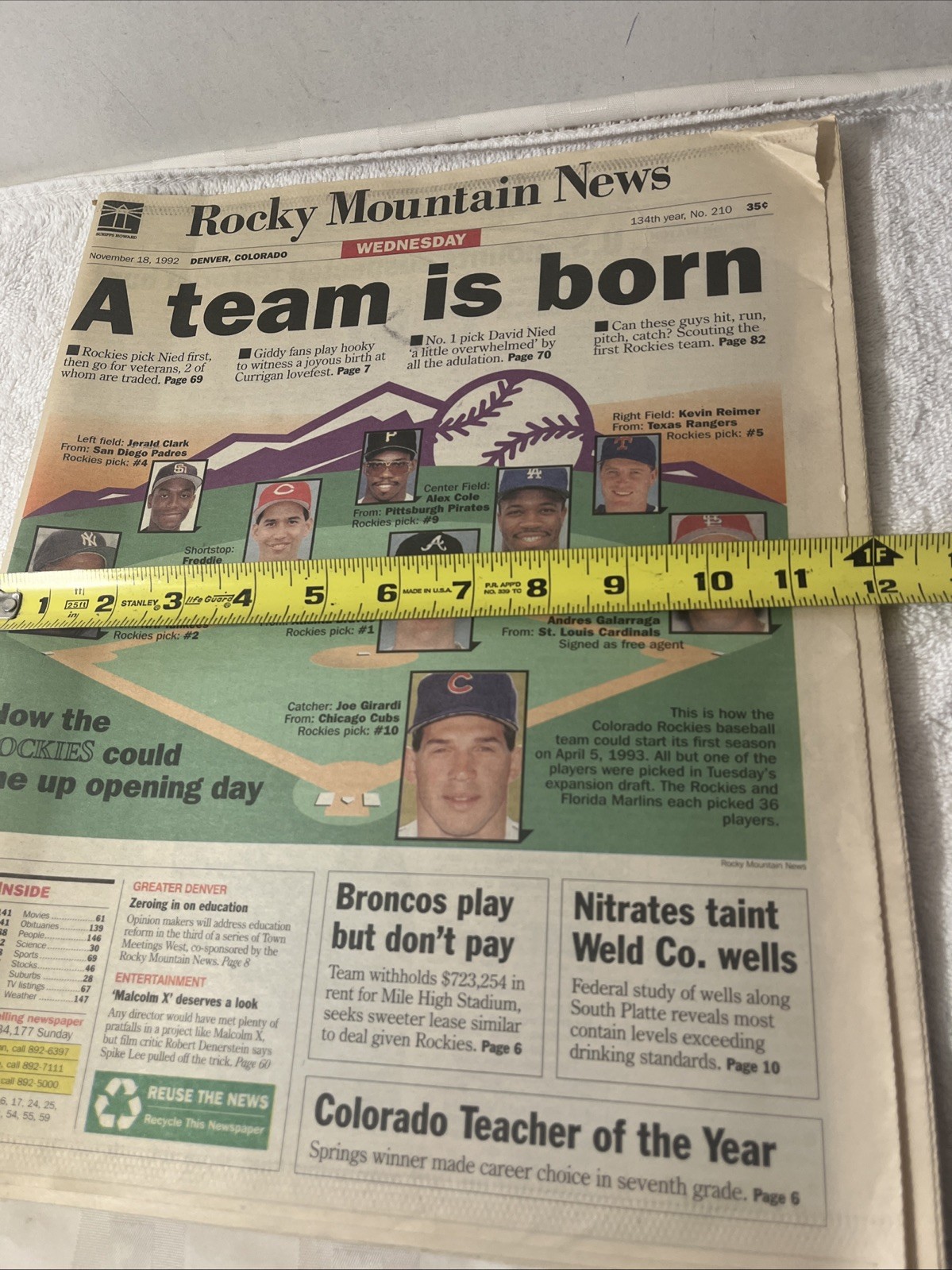 VTG Rocky Mountain News Newspaper Nov 18 , 1992 A Team Is Born Colorado Rockies