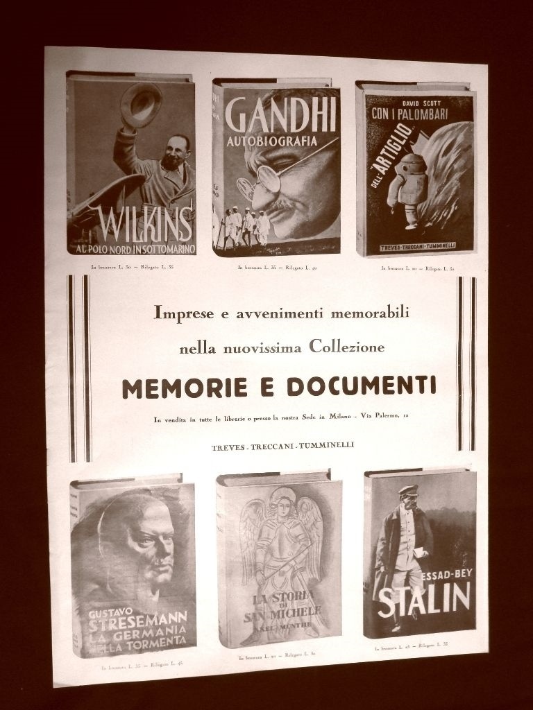 Advertising 1932 Memoirs and Documents Treves Treccani Tumminelli