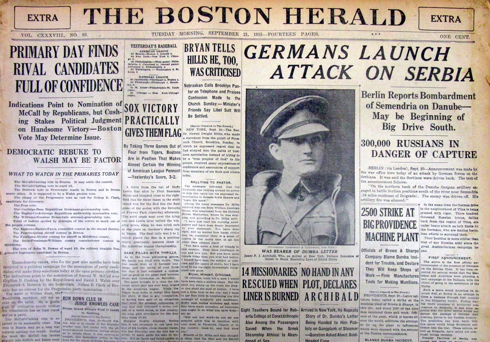 1915 newspaper Boston Red Sox w pitcher BABE RUTH going to BASEBALL WORLD SERIES