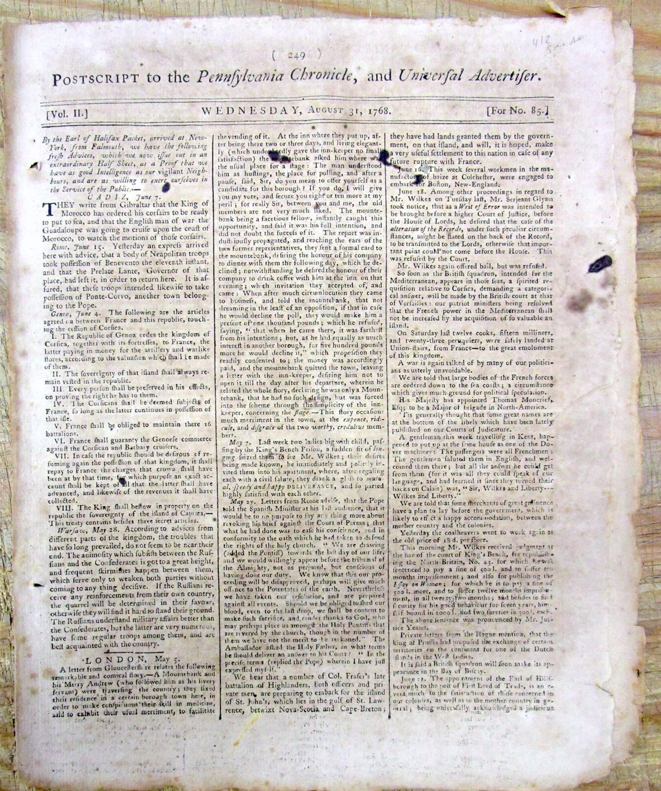 1768 REVOLUTIONARY WAR newspaper “EXTRA” RUNAWAY SLAVE AD Newcastle Co DELAWARE