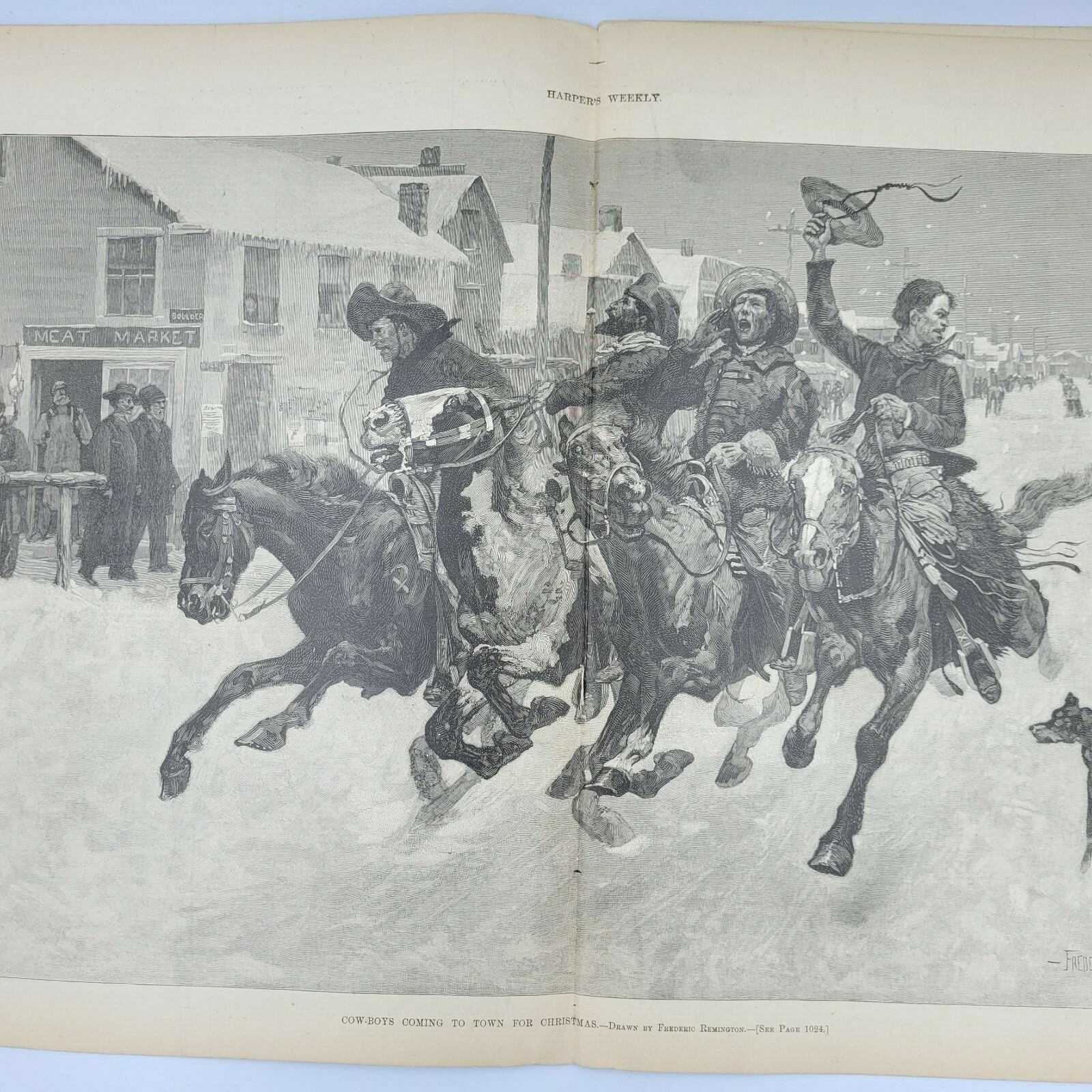 Harpers Weekly 12/21/1889 Remington’s “Cowboys Coming To Town For Christmas”