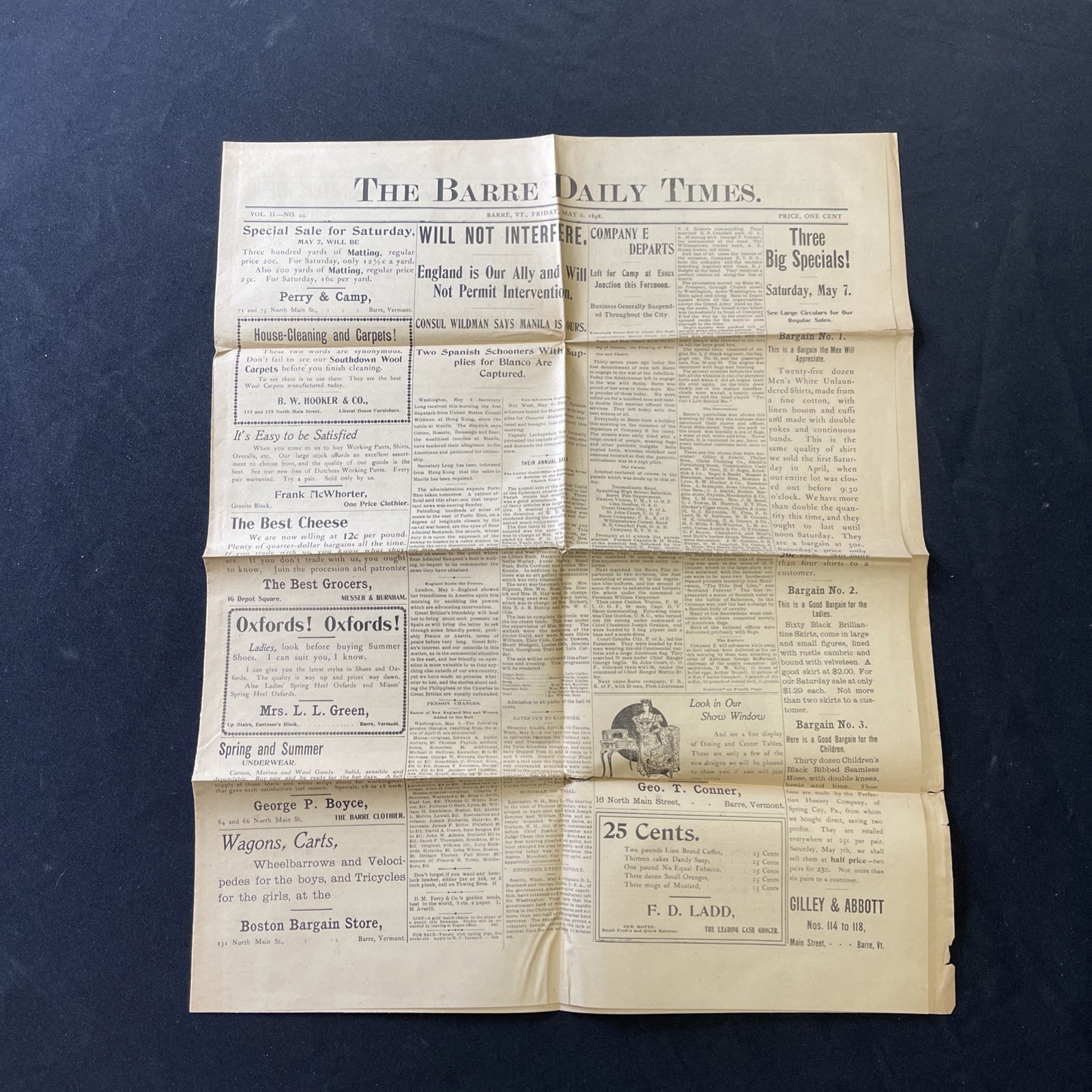1898 Barre Vermont Daily Times Newspaper Troops Leave for Spanish American War