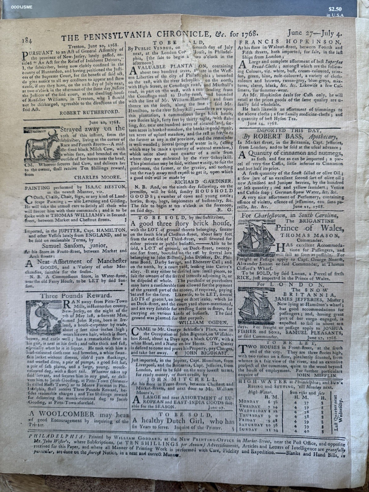 Pennsylvania Chronicle and Universal Advertiser Newspaper July 25–July 4, 1768