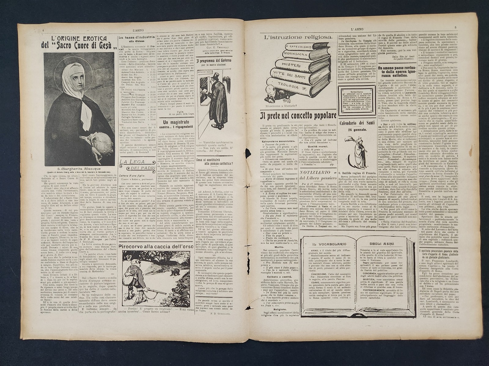 1908 antique L’ASINO socialist anti-catholic satire 4 issues ITALIAN NEWSPAPERS