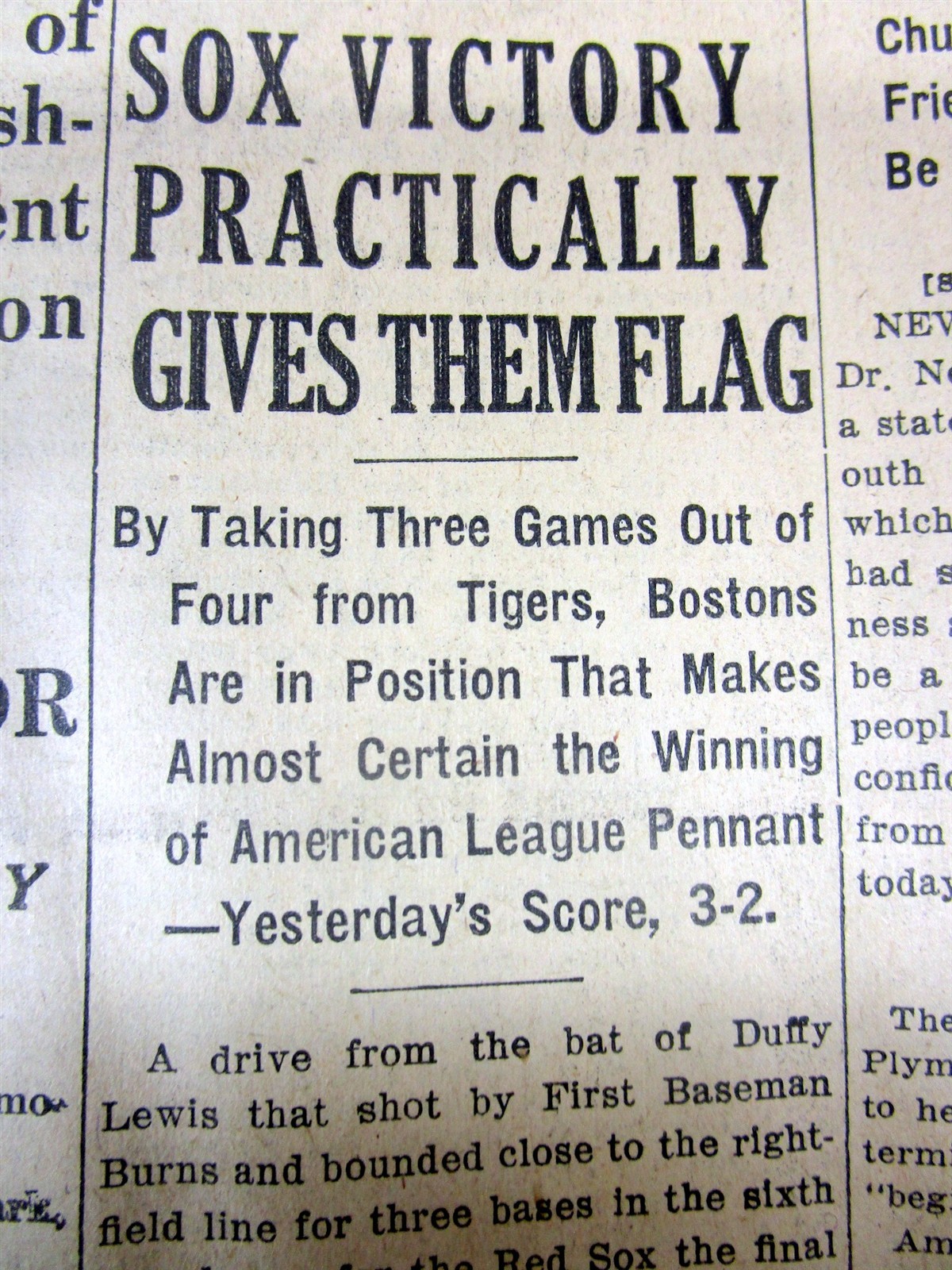 1915 newspaper Boston Red Sox w pitcher BABE RUTH going to BASEBALL WORLD SERIES