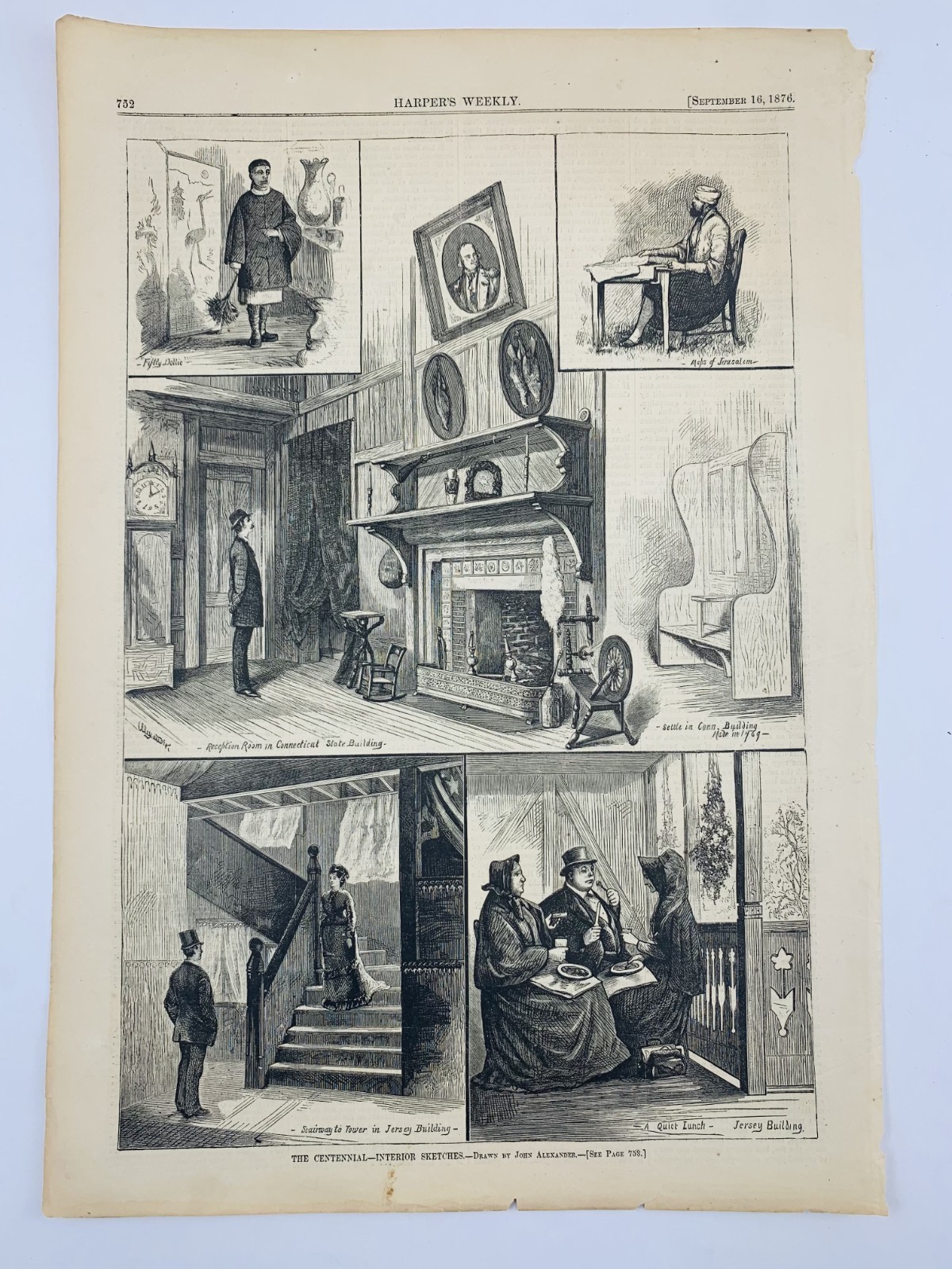 1876 CENTENNIAL EXPO JOHN ALEXANDER NEWSPAPER ILLUSTRATION SINGLE SHEET F47