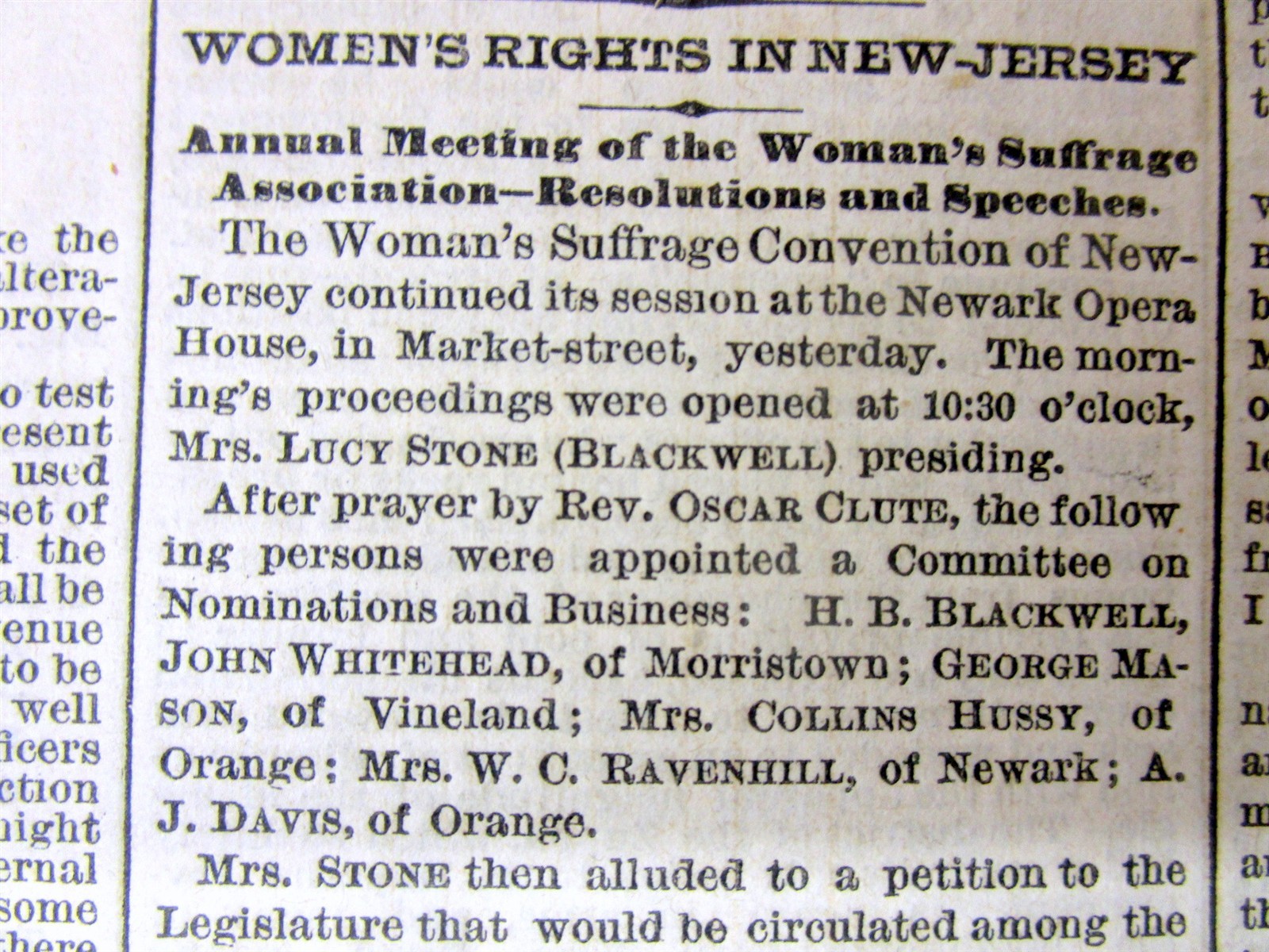 1869 NY Times newspaper with a WOMEN’S RIGHTS SUFFRAGE CONVENTION in NEW JERSEY