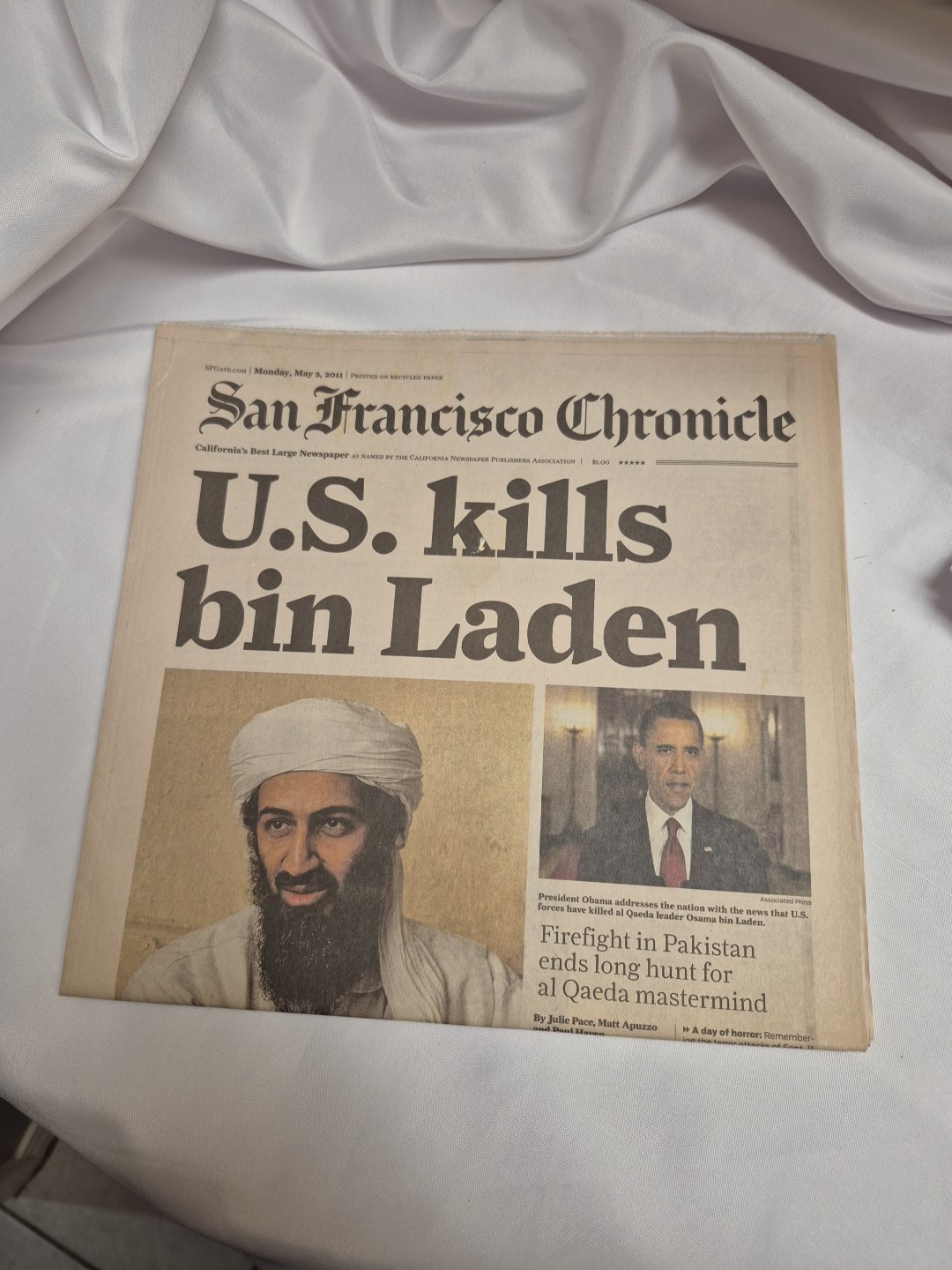 Sanfrancisco Chronicle May 2 2011 US Kills Osama Bin Laden
