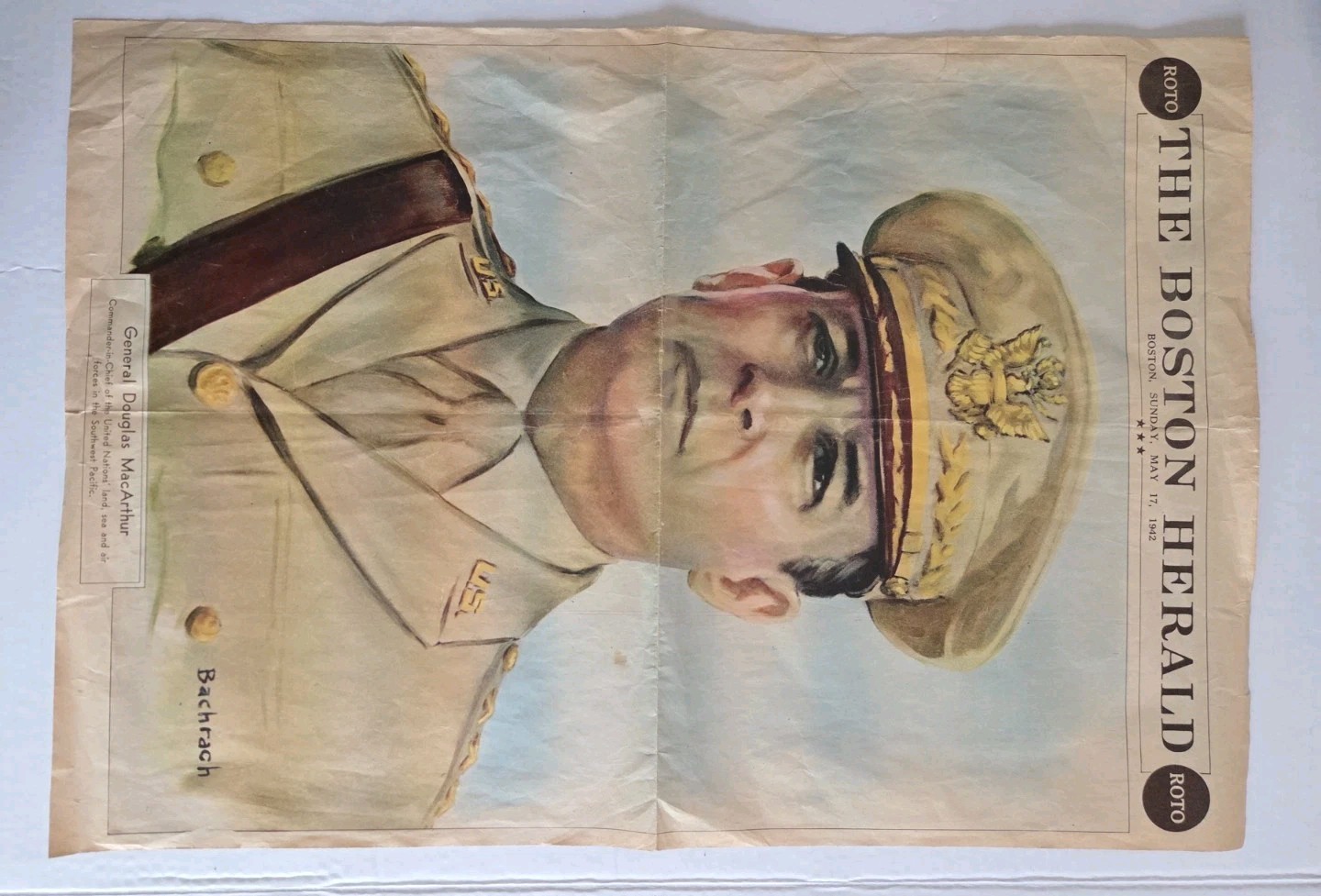 Newspaper GENERAL Douglas MacArthur BOSTON The Boston Herald Sun May 17th 1942