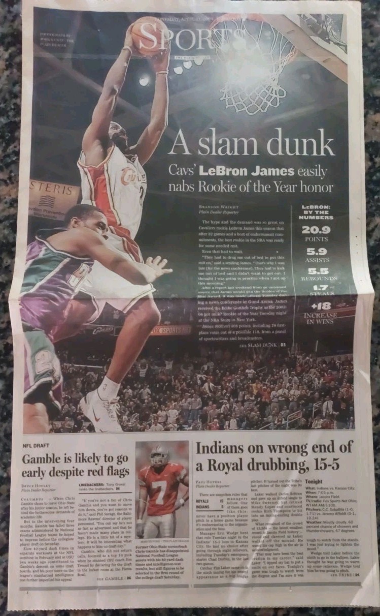 Plain Dealer newspaper LeBron James lot of 3 – 2003 high school 2004 ROY 2007