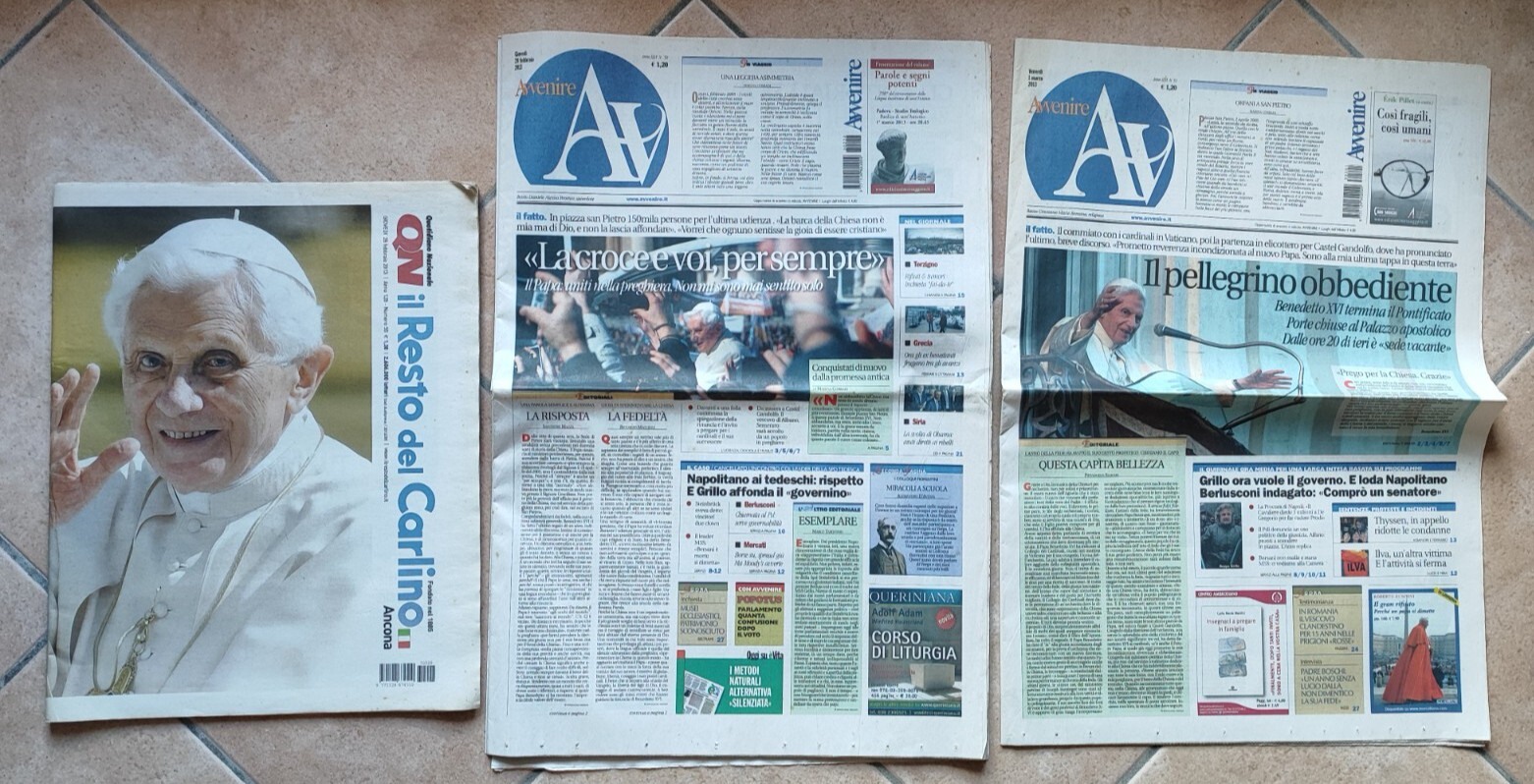 POPE RATZINGER BENEDICT XVI END ABANDONMENT PONTIFICATE 3 NEWSPAPERS 2013