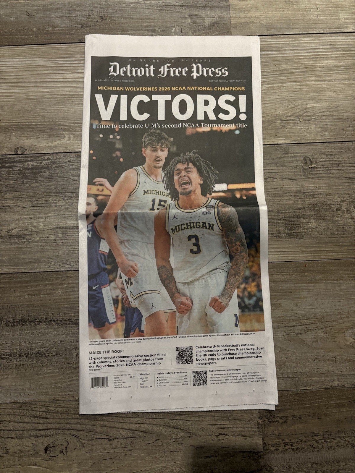 Michigan National Championship Newspaper 2026 Detroit News Champions Basketball