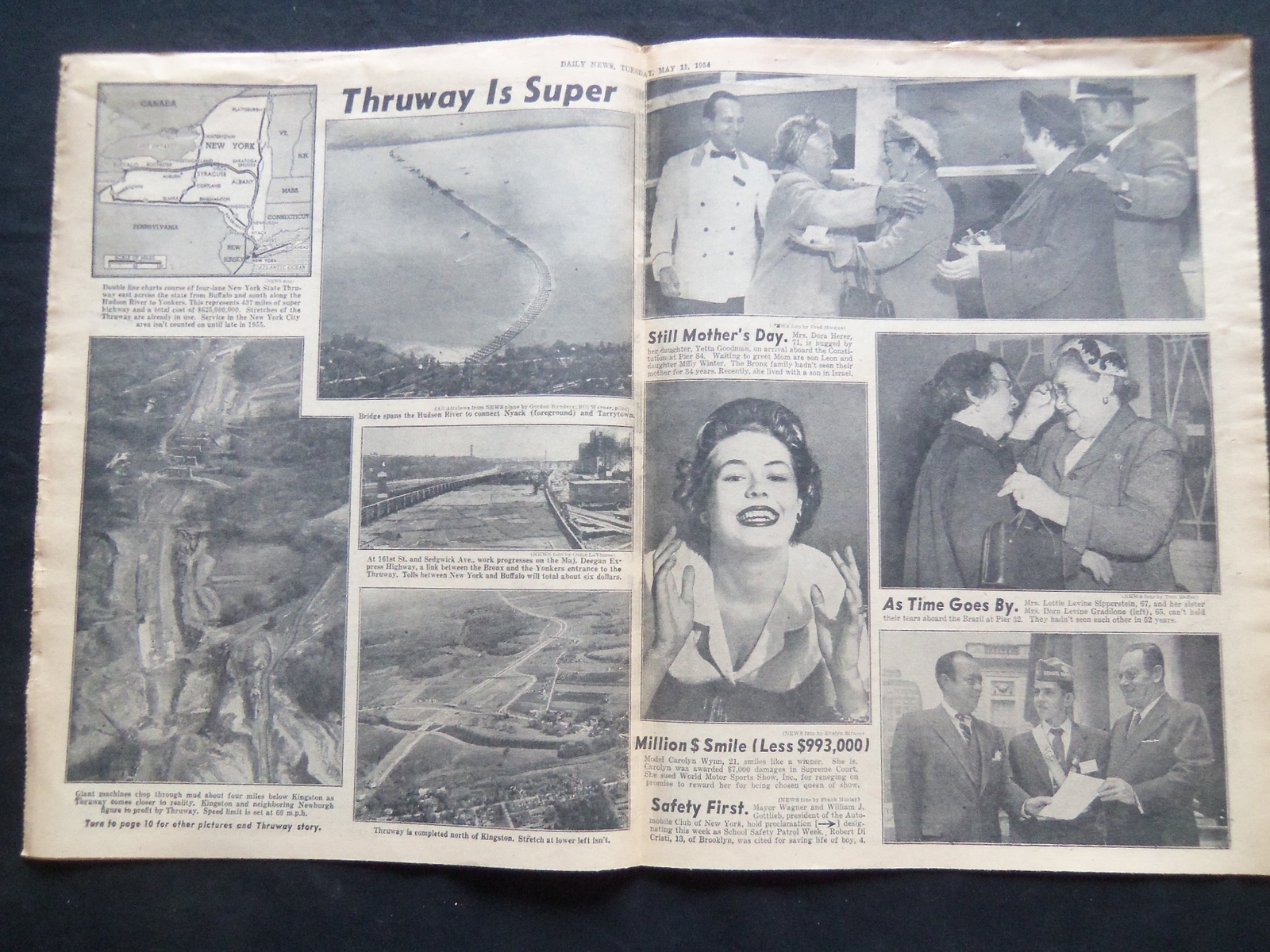 1954 MAY 11 NY DAILY NEWS NEWSPAPER – NY STATE THRUWAY IS SUPER – NP 2514