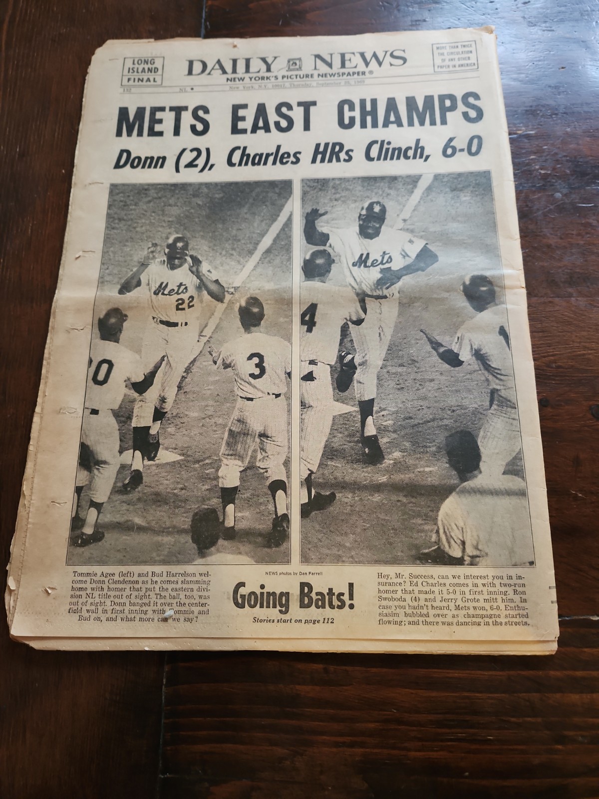 September 25, 1969 New York Mets WE WIN IT! New York Daily News Newspaper