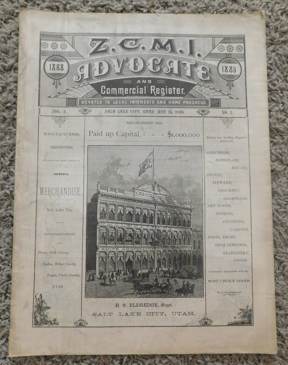 1886 ZCMI ADVOCATE and Commercial Register May 15 1886 MORMON UTAH