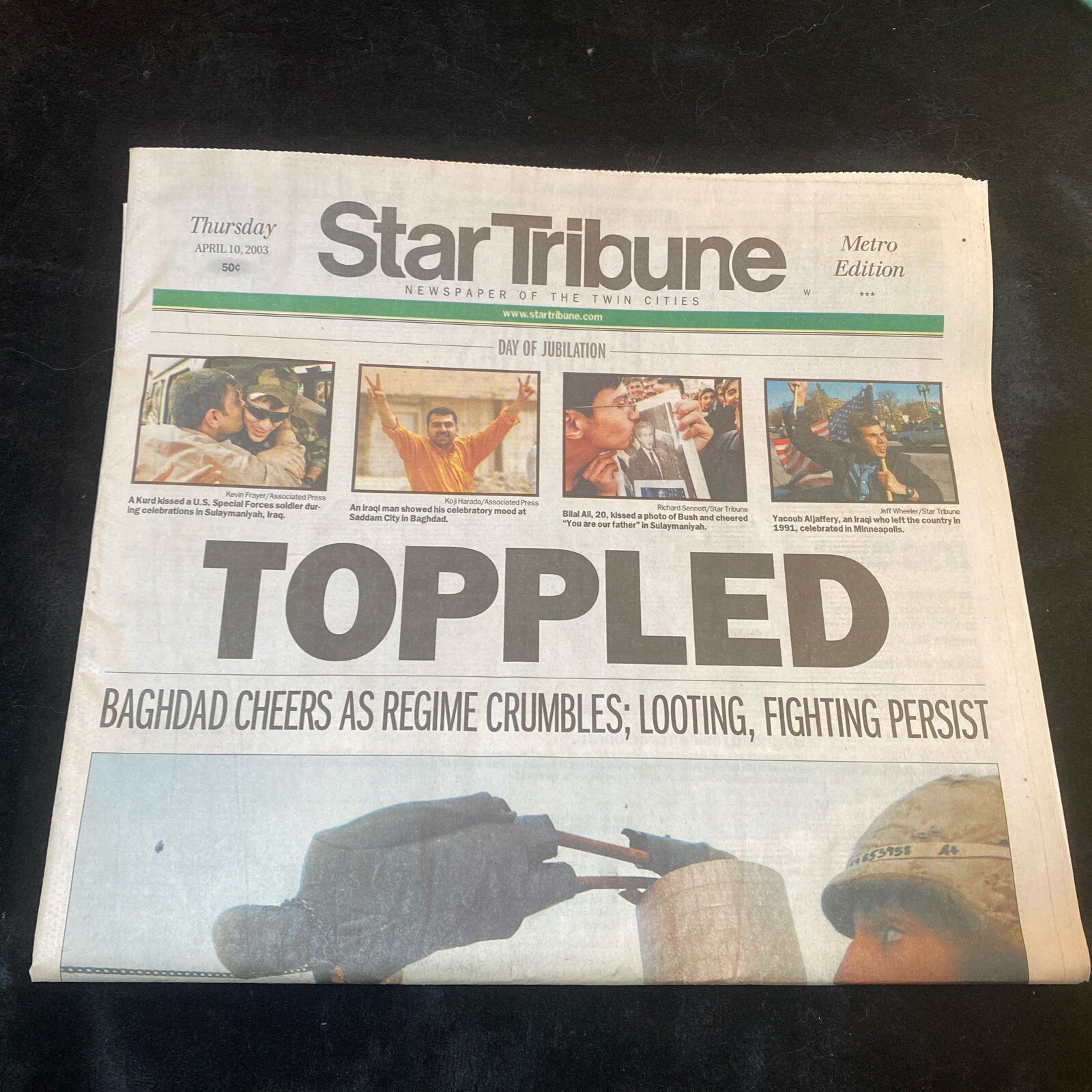 Historic Minnesota Star Tribune April 10, 2003 Iraq War – Section A ONLY