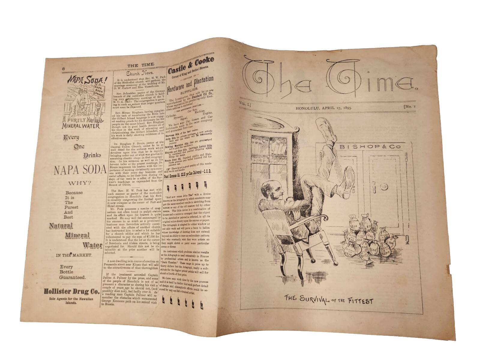 Rare Antique 1895 “The Time” Honolulu, Hawaii Newspaper