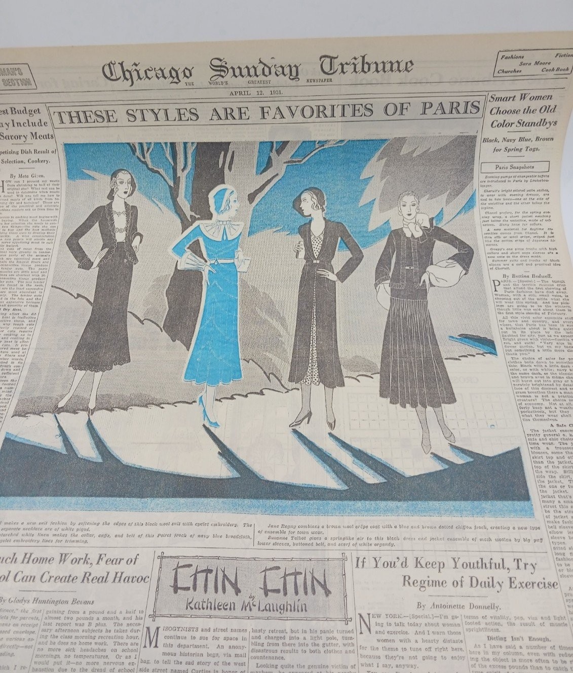 1931 Paris Fashion Chanel Jane Regny Art Deco Chicago Tribune Newspaper Page