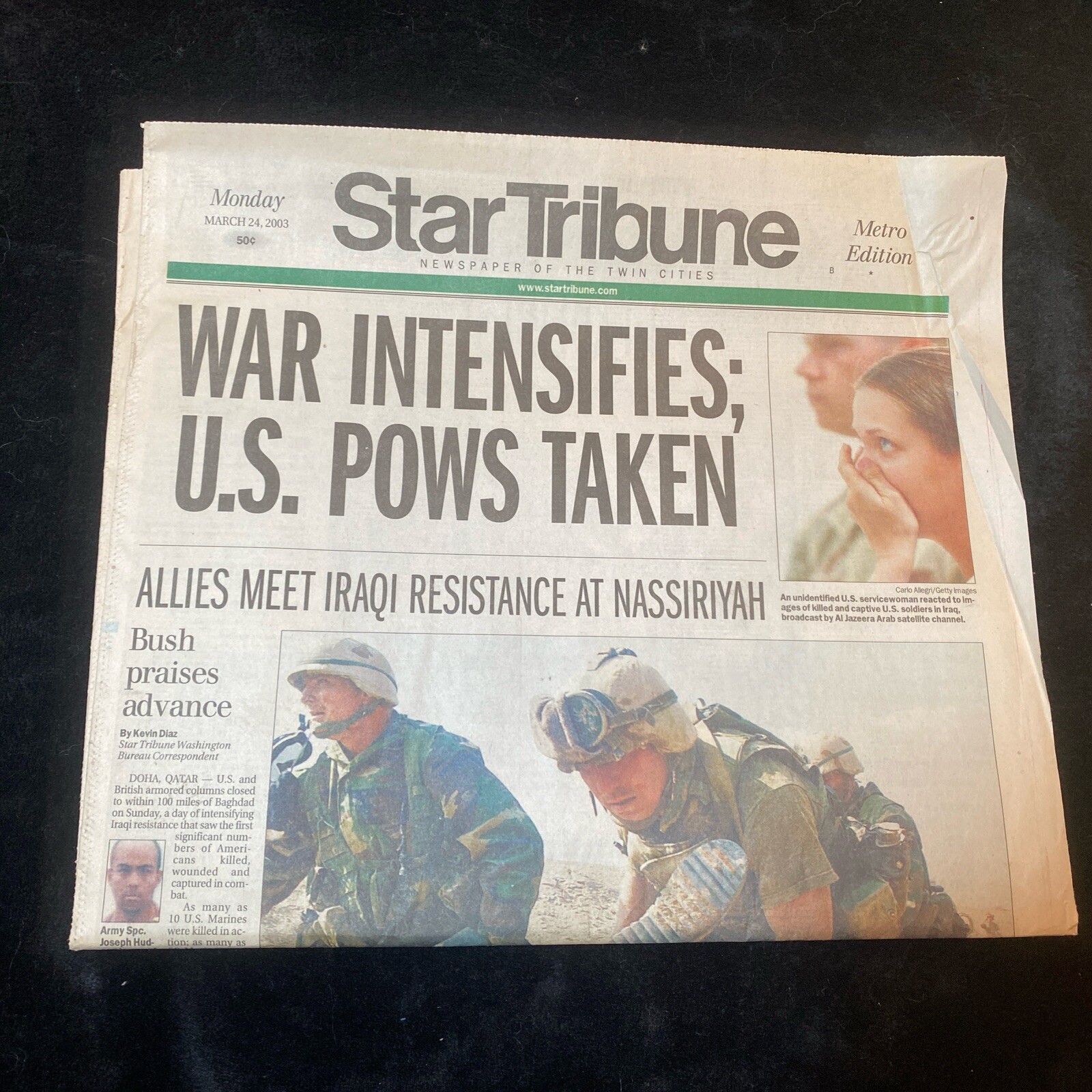 Historic Minnesota Star Tribune March 24, 2003 Iraq War – Section A ONLY