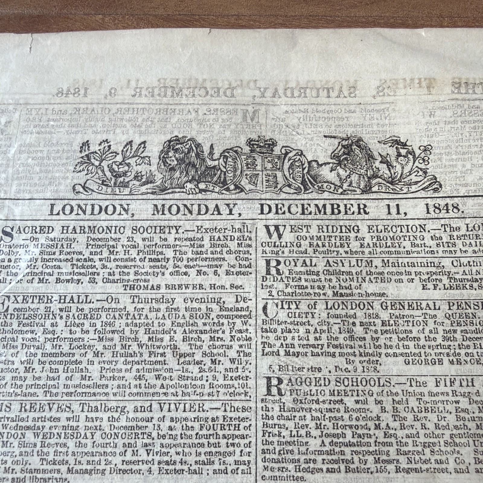 December 11 1848 THE LONDON TIMES Victorian ORIGINAL Newspaper and Supplement