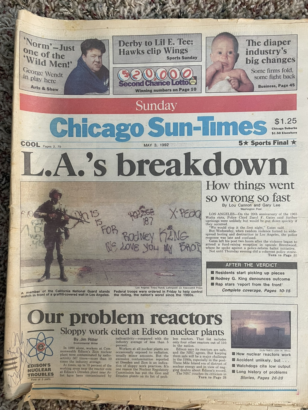 Chicago Sun Times May 3. 1992 riots are quieting In Los Angeles