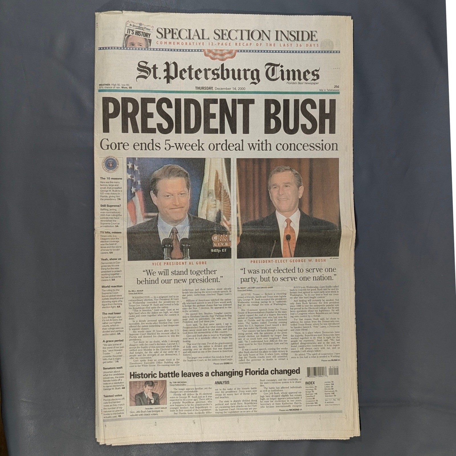 St. Petersburg Times Dec 14 2000 President Bush Gore Concession Newspaper