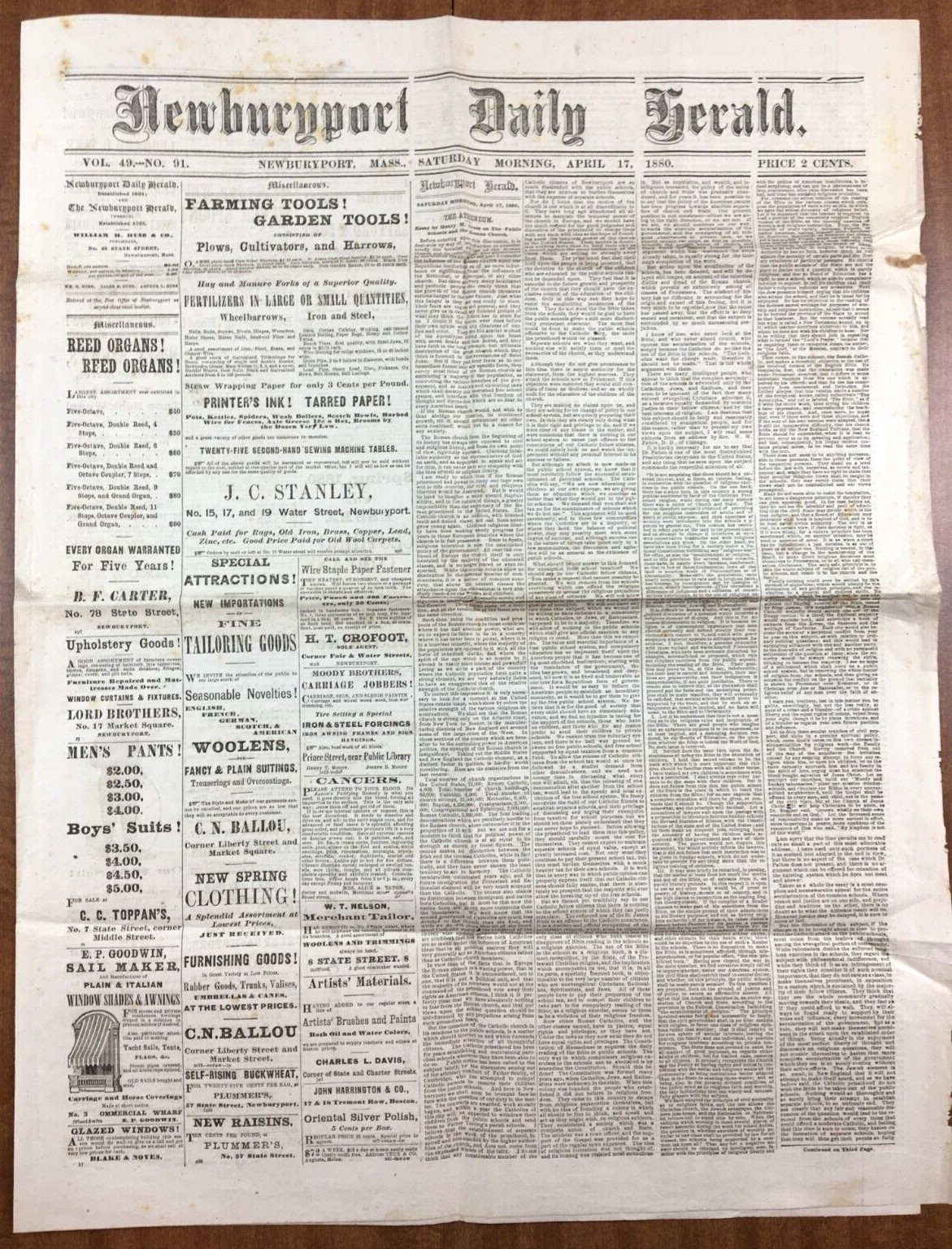 NEWSPAPER Newburyport Daily Herald April 17 1880 West Point Cadet Attacked