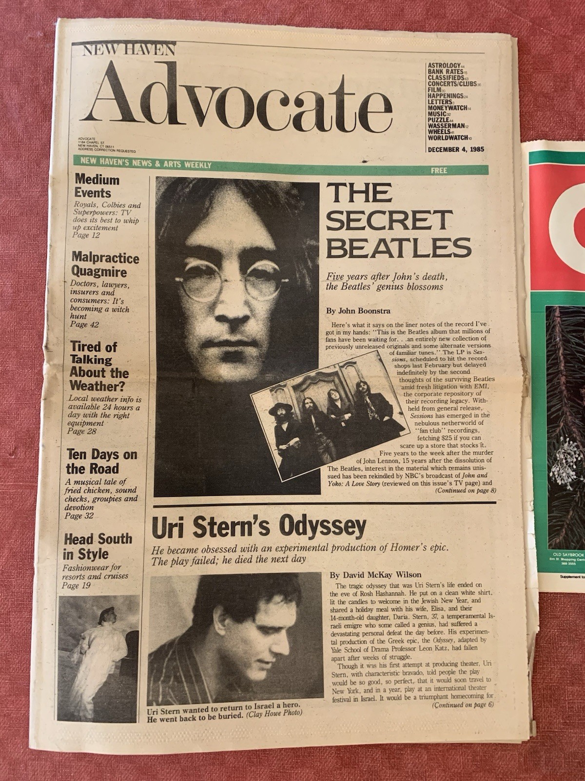 Vintage New Haven CT ADVOCATE newspaper Dec 4 1985 Beatles