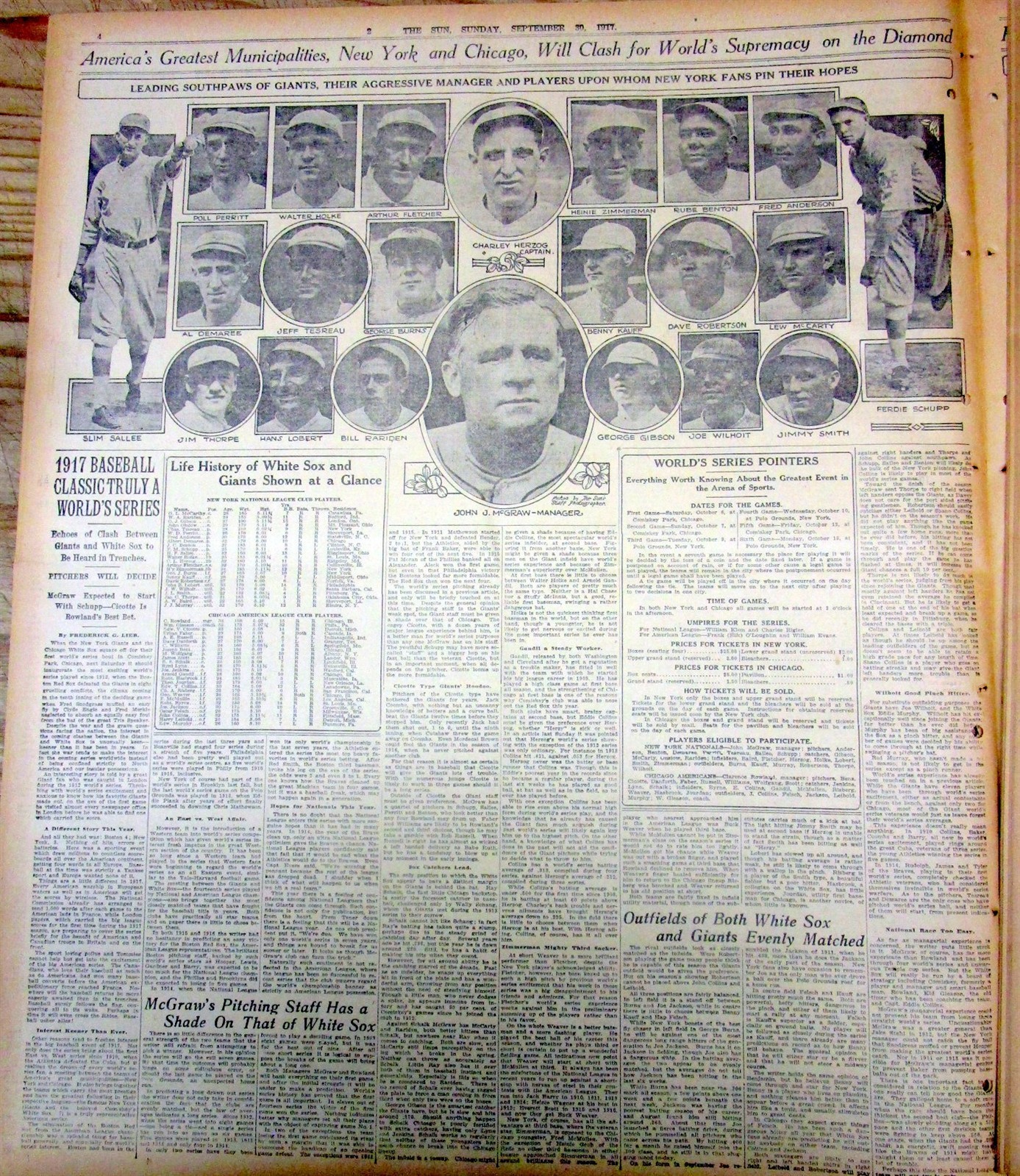 Best 1917 display newspaper w photos- CHICAGO WHITE SOX & NY GIANTS WORLD SERIES