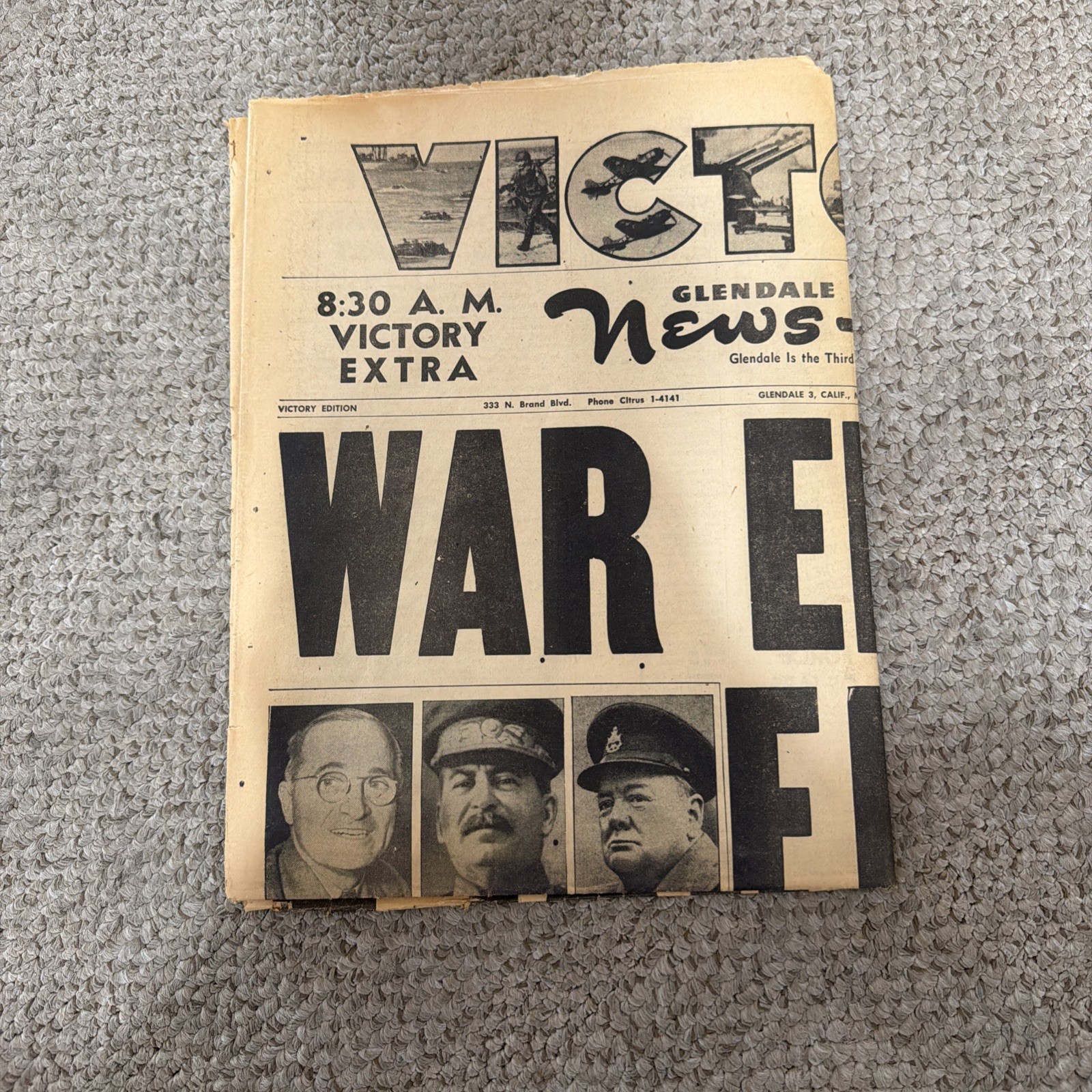 Glendale News-Press May 1945 Victory Extra War Ends in Europe