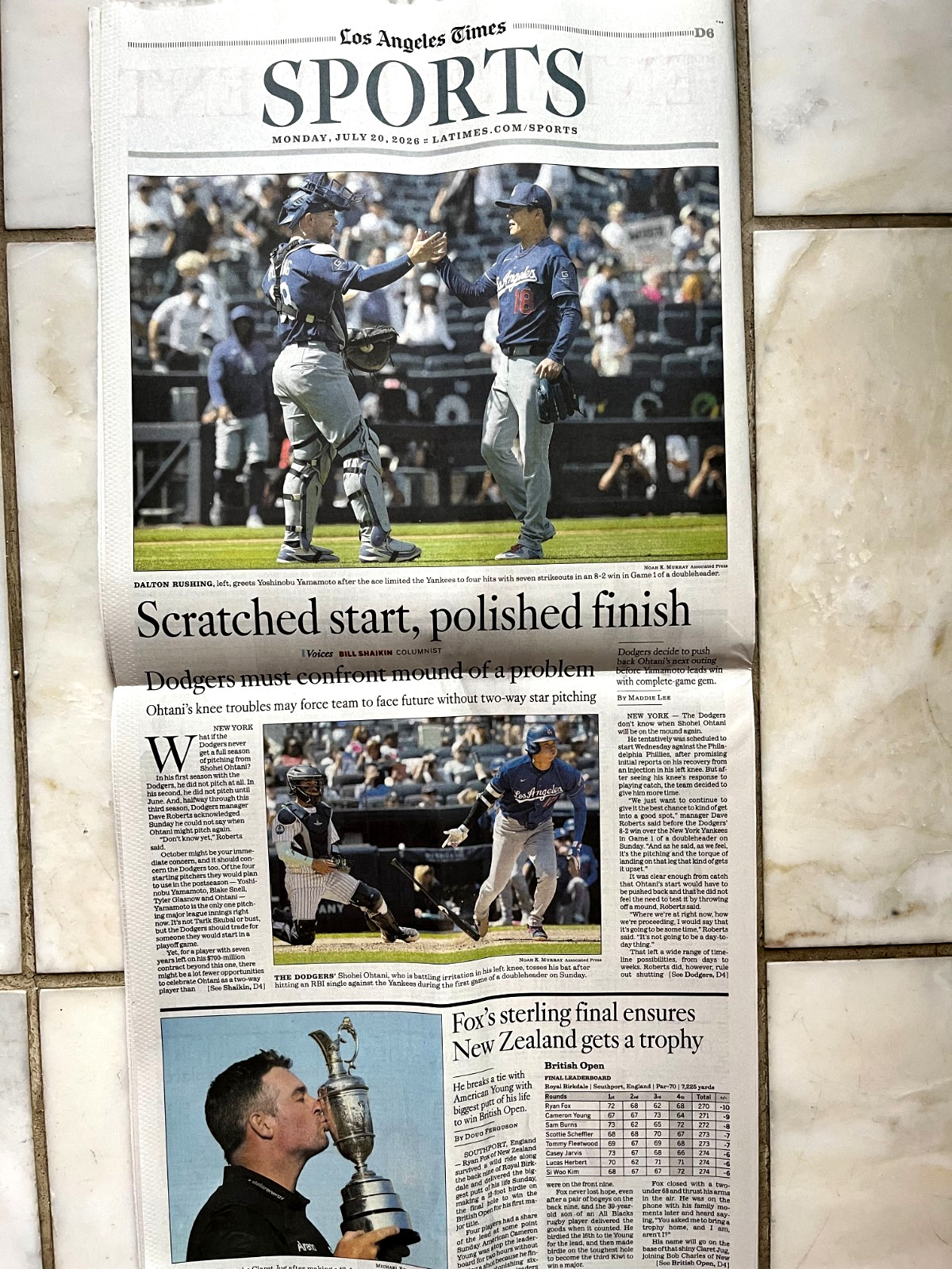 LOS ANGELES TIMES July 20 2026 FIFA WORLD CUP FINAL SPAIN ARGENTINA MLB Dodgers