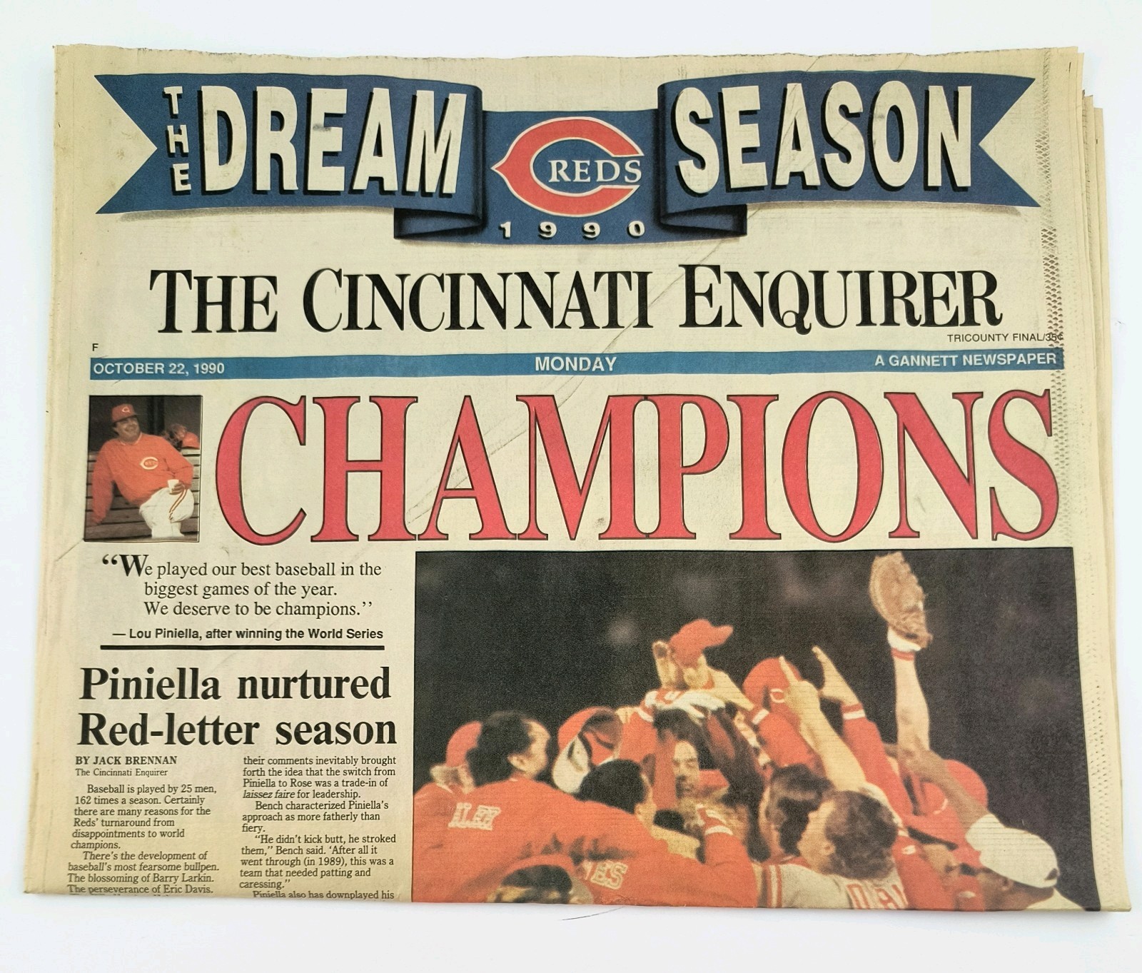 Cincinnati Reds 10/22/1990 World Series Champions Jose Rijo Newspaper L6