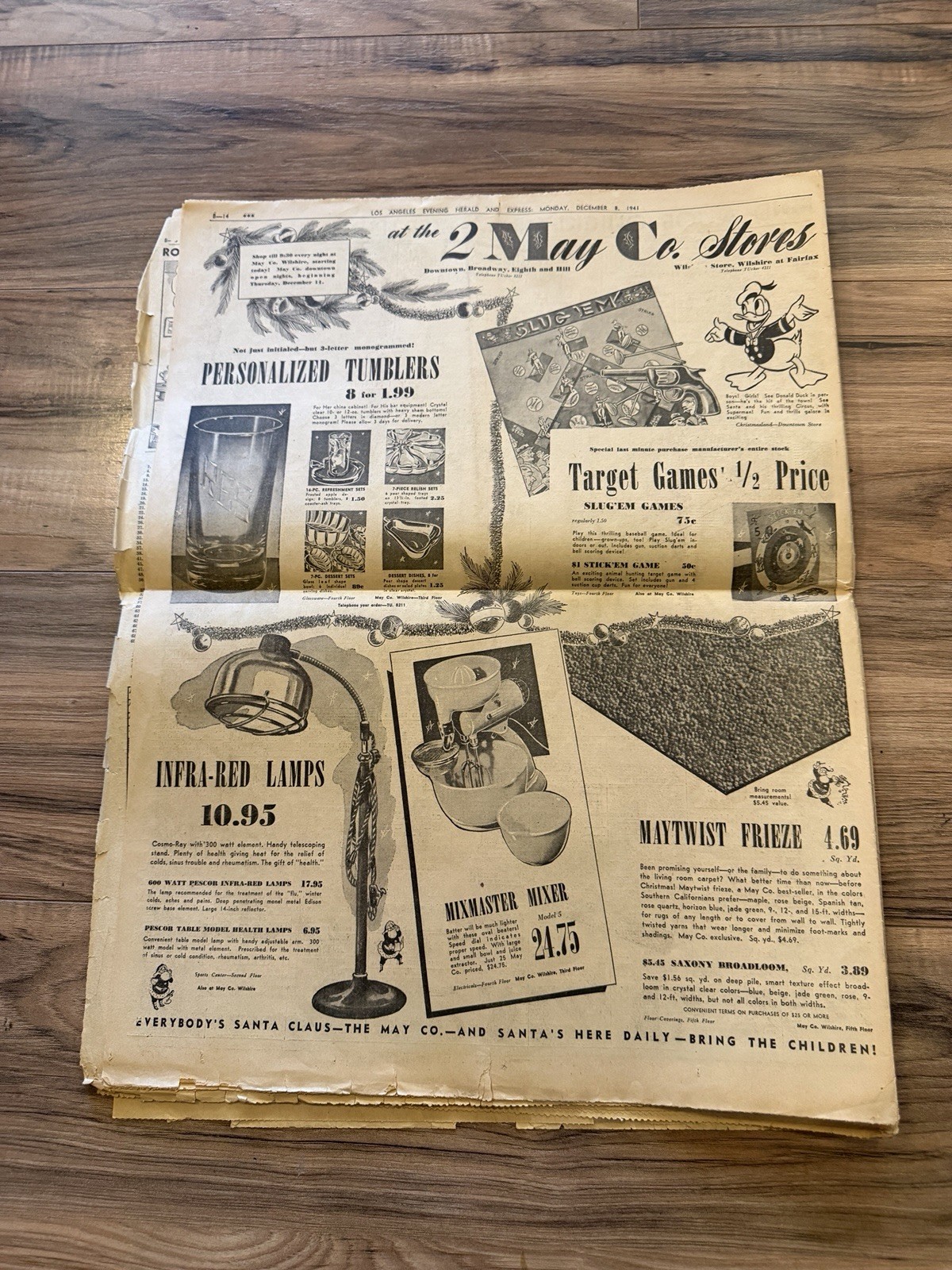 Los Angeles Examiner Newspaper EXTRA December 8, 1941 WAR DECLARED BY US PEARL H