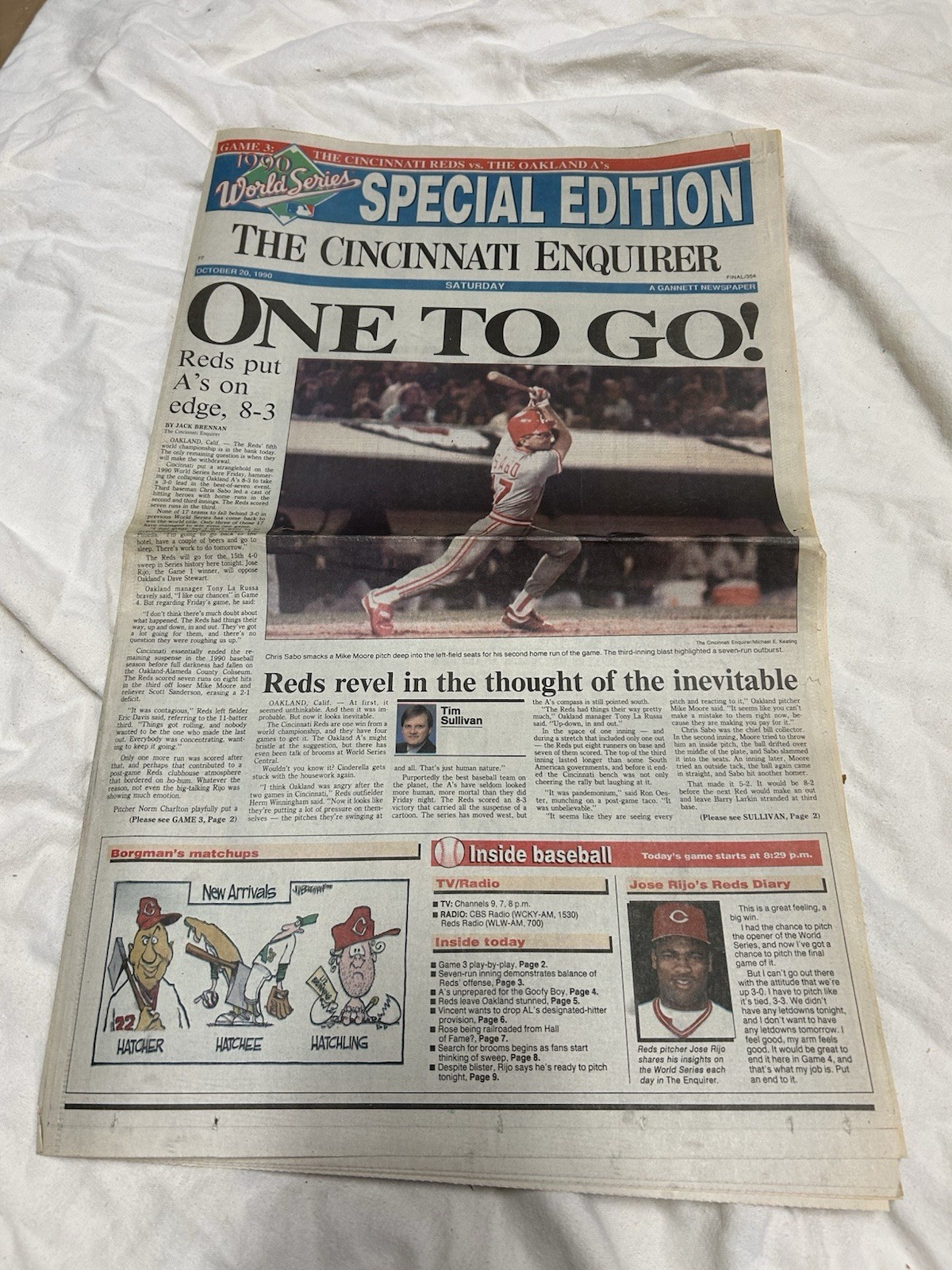 Oct 20, 1990 Cincinnati Enquirer- Reds’ victory Game 3 World Series