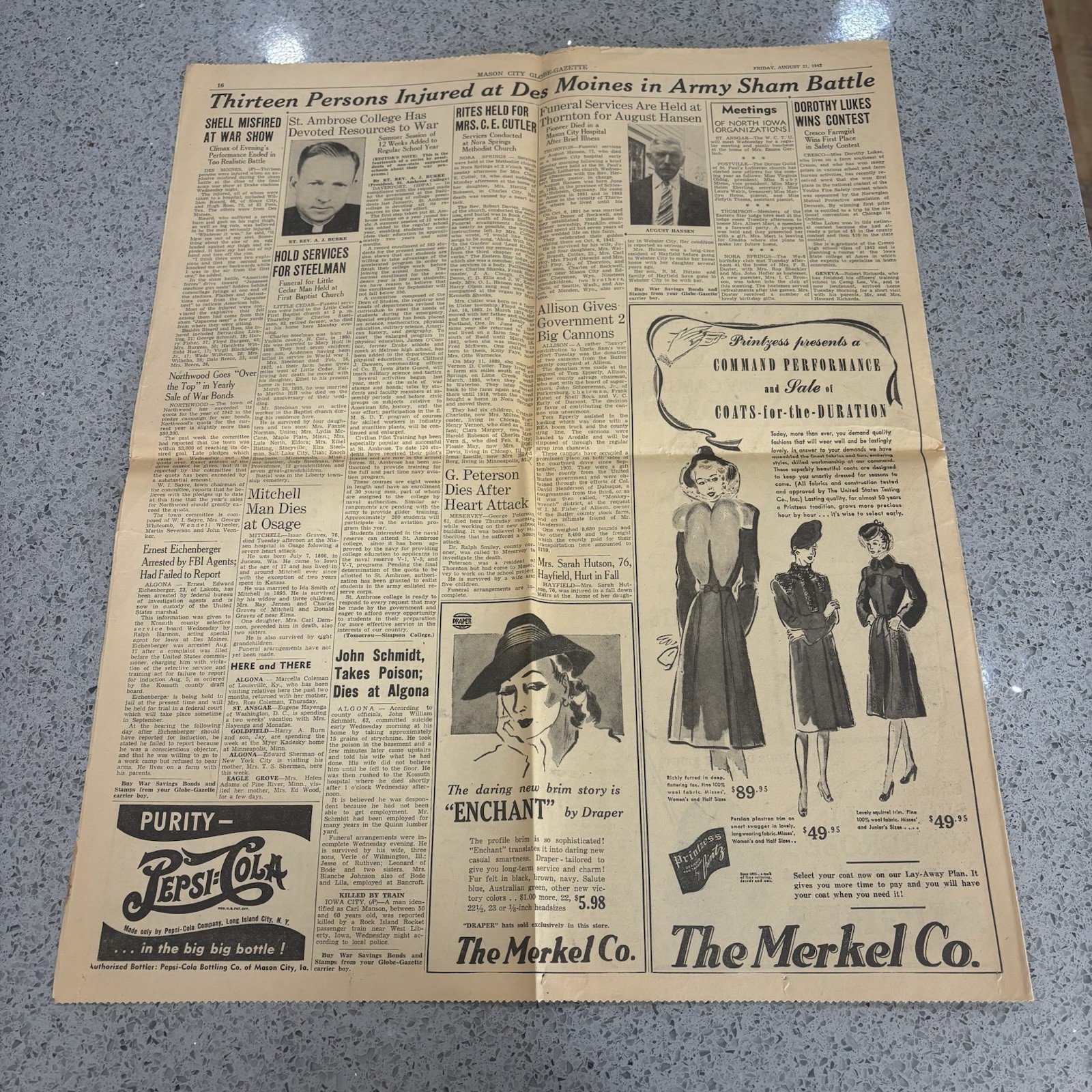 Vintage Newspaper 1940s Pg WW2 Marines Solomon Headline Ephemera Iowa