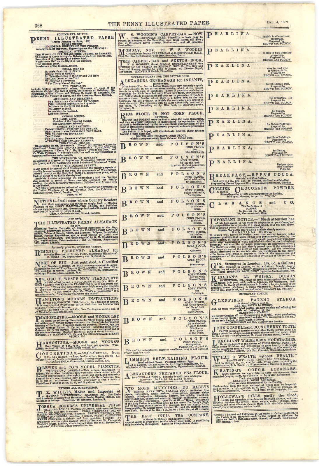 1869 Penny Ilustrated Paper, Slaves, Irish Problem, Wood Green Murders, Oz Meat