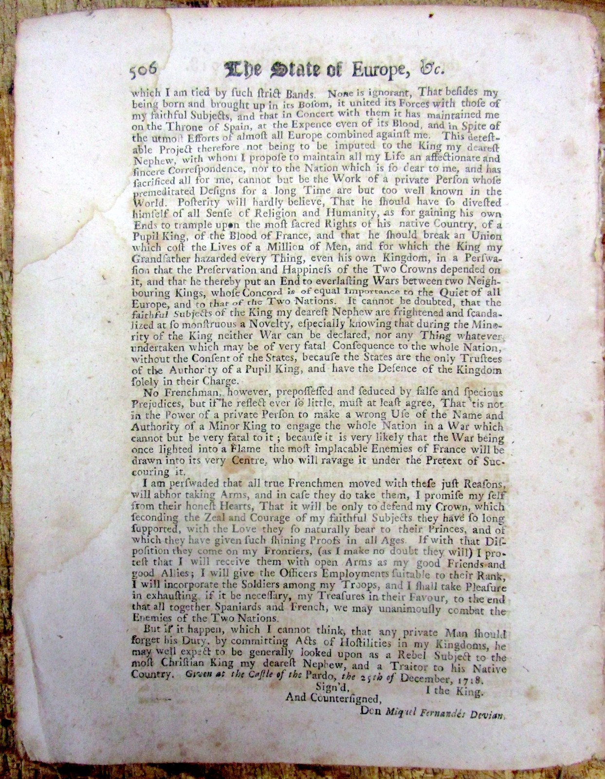 1718 newspaper / news book ENGLAND & FRANCE DECLARE WAR on SPAIN – War in EUROPE